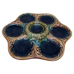French Green Majolica Oyster Plate, circa 1900