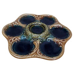 French Green Majolica Oyster Plate, circa 1900