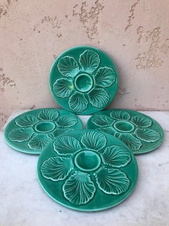 French Green Majolica Oyster Plate Proceram, circa 1950
