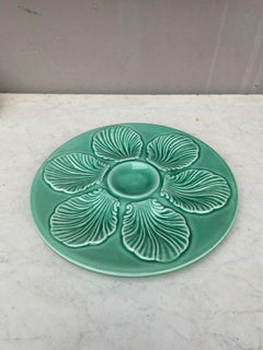 French Green Majolica Oyster Plate Proceram, circa 1950