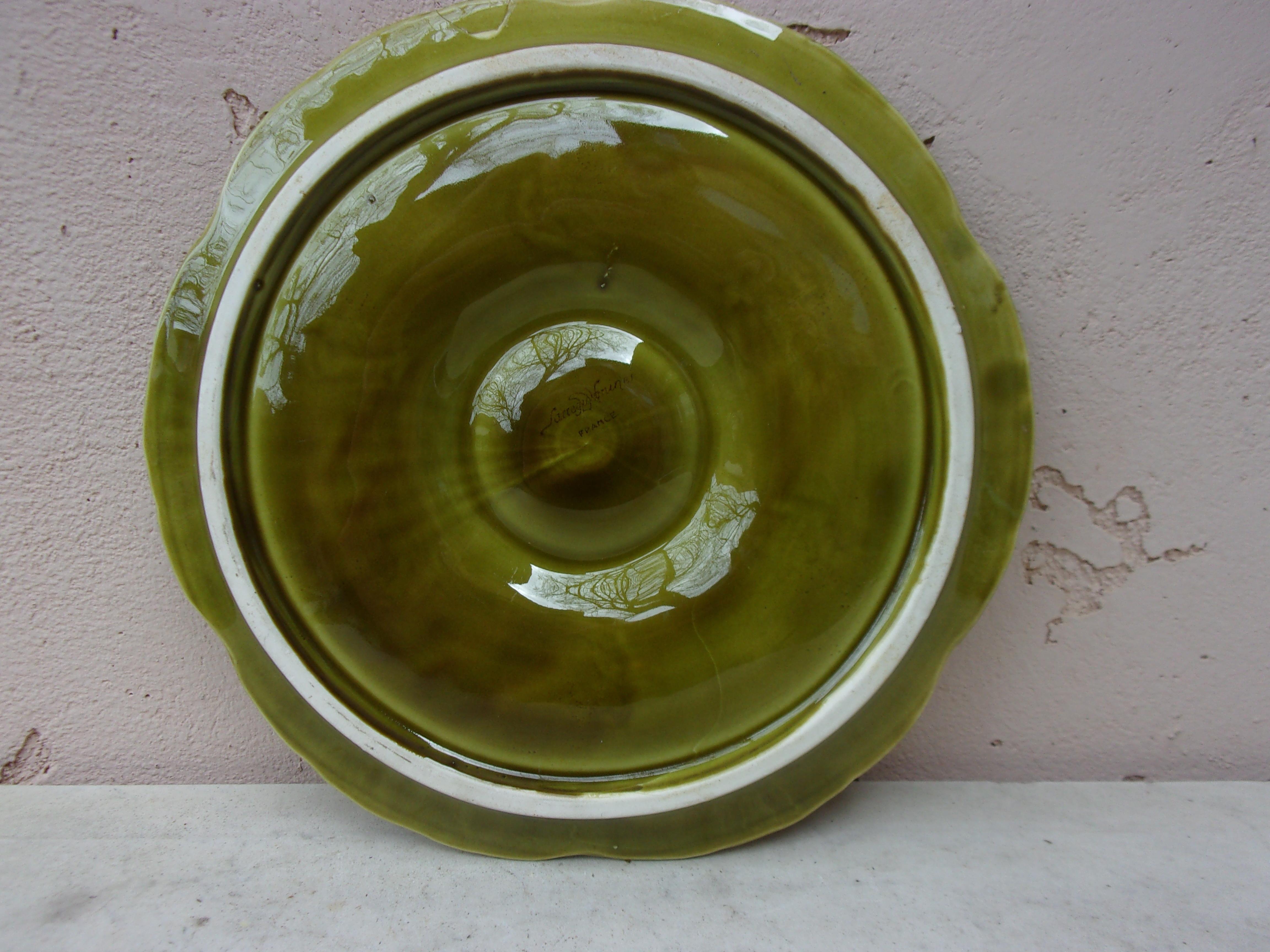 Ceramic French Green Majolica Oyster Plate Sarreguemines, circa 1930 For Sale