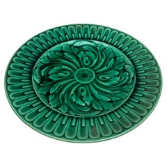 French Green Majolica Plate Salins, circa 1890