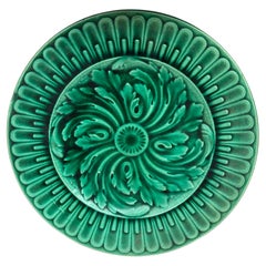 French Green Majolica Plate Salins, circa 1890