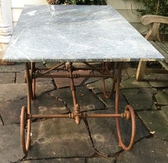 French Green Marble Top Baker's Table
