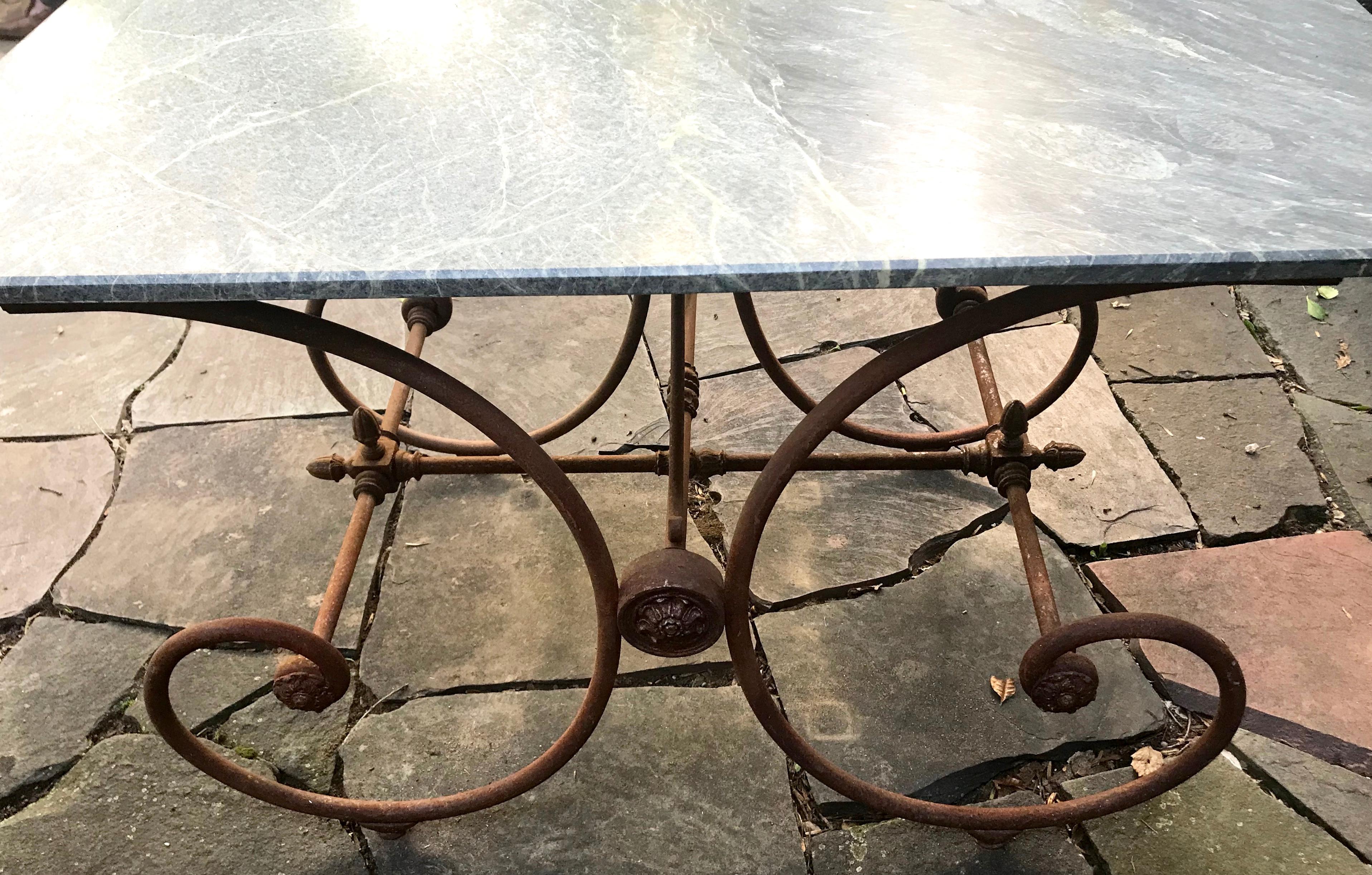 French Provincial French Green Marble Top Baker's Table For Sale