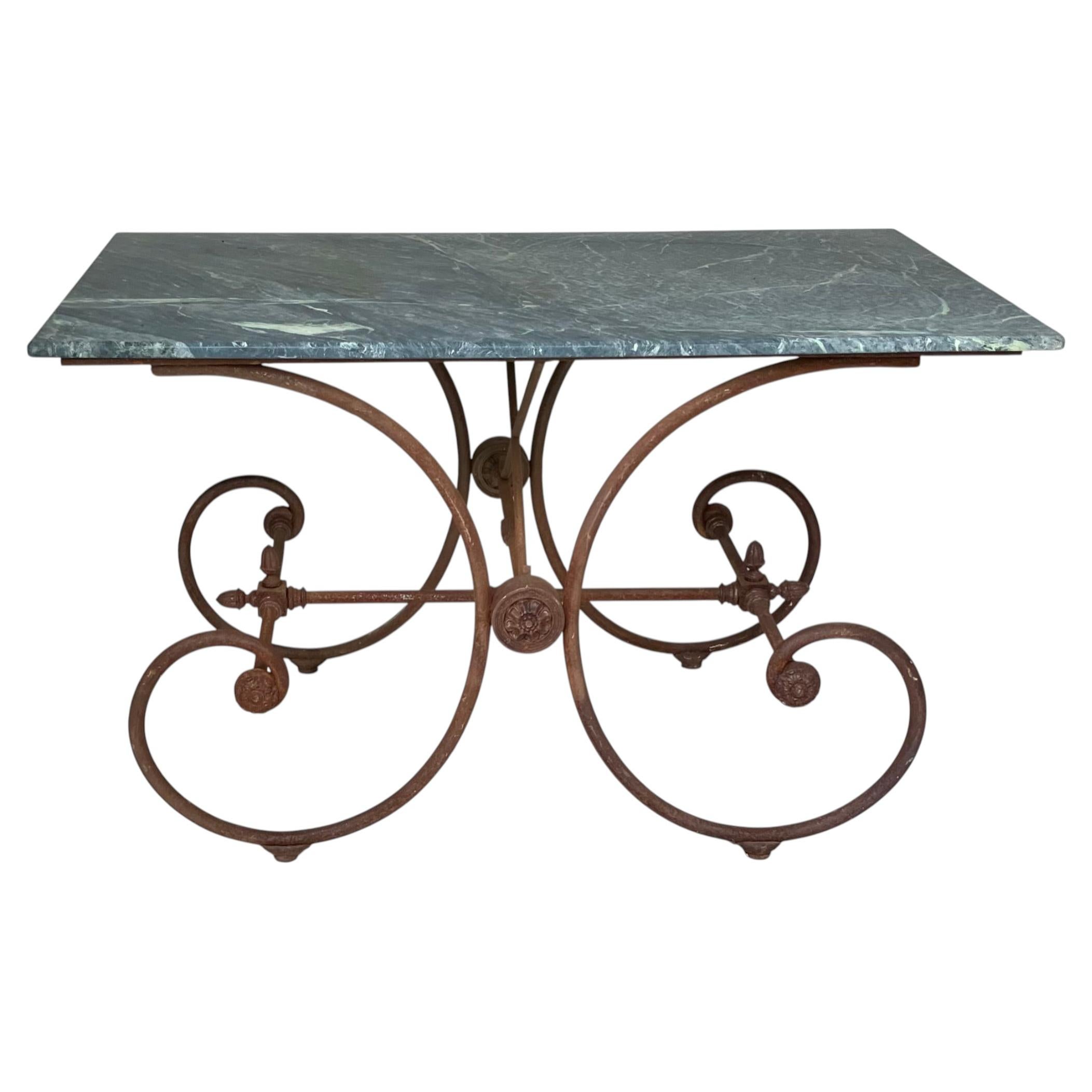 French Provincial Baker's Table with Green Marble Top