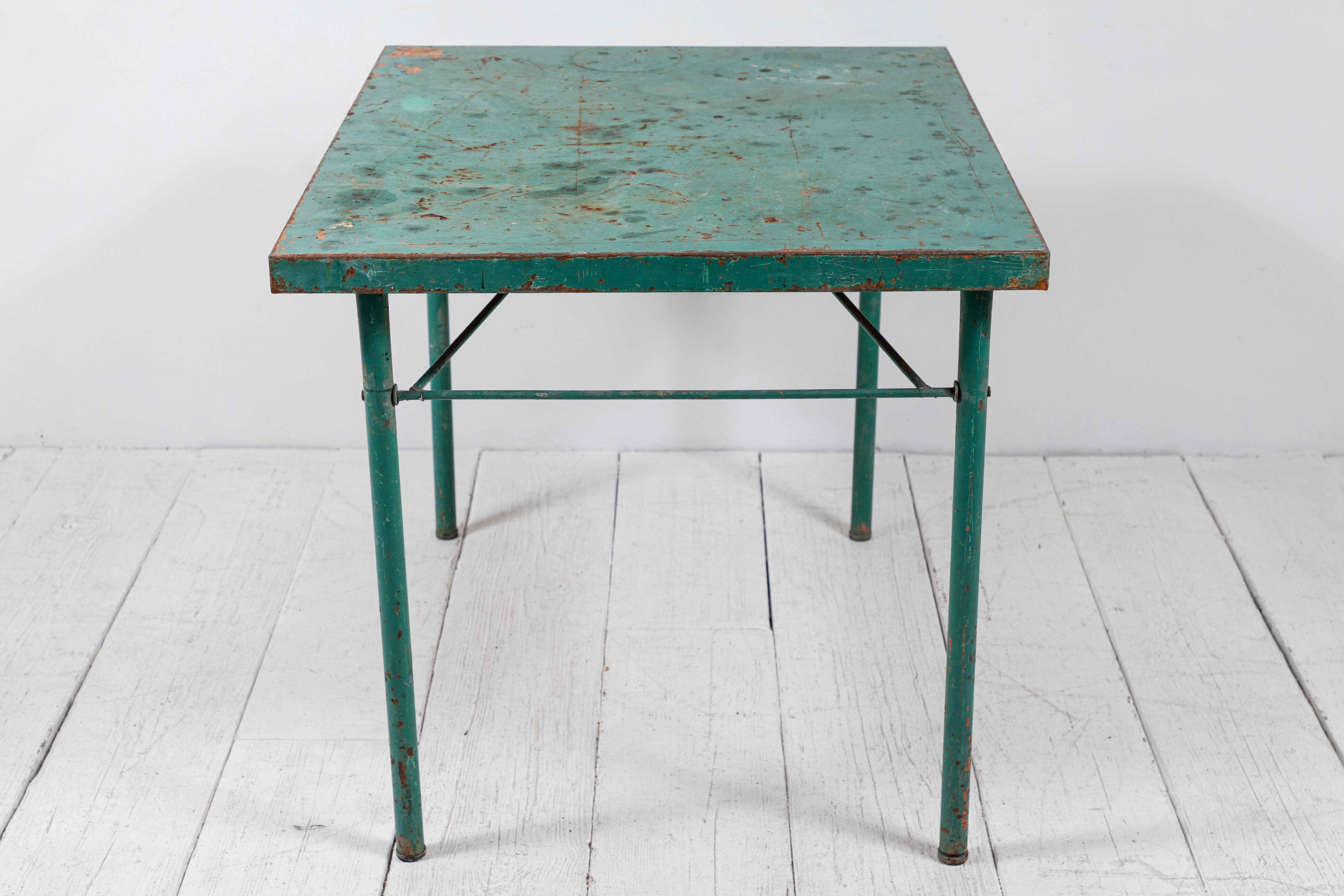 Mid-20th Century French Green Metal Folding Table