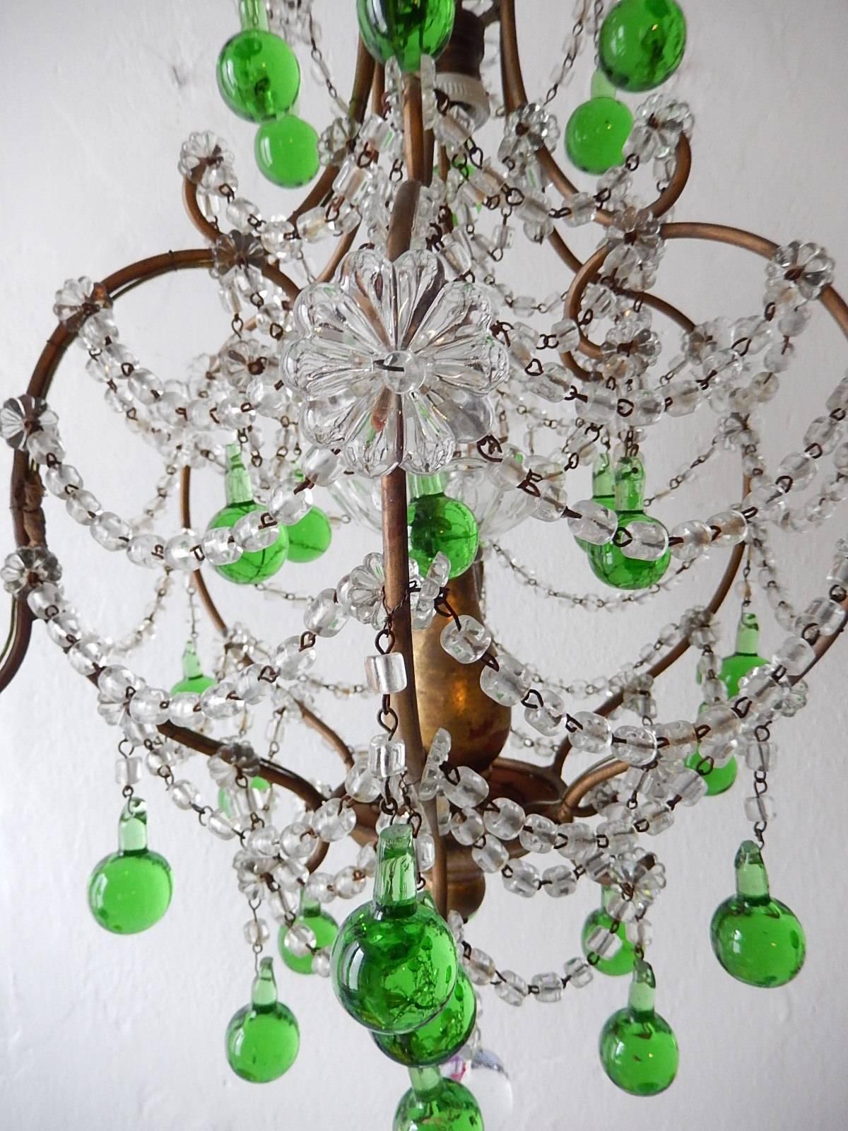 French Green Murano Drops Crystal Chandelier, circa 1930 5