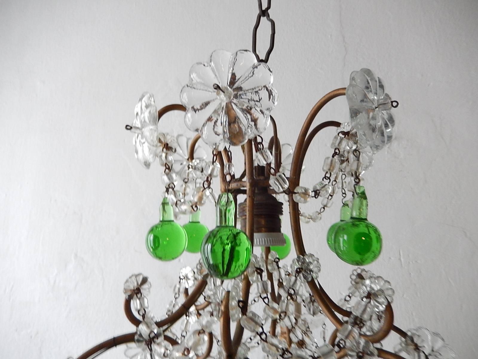 French Green Murano Drops Crystal Chandelier, circa 1930 In Excellent Condition In Modena (MO), Modena (Mo)