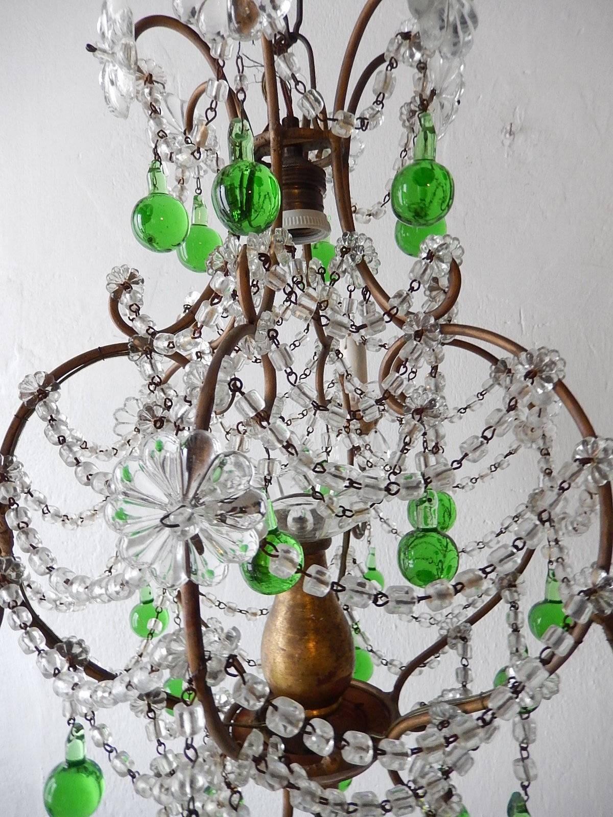 Mid-20th Century French Green Murano Drops Crystal Chandelier, circa 1930