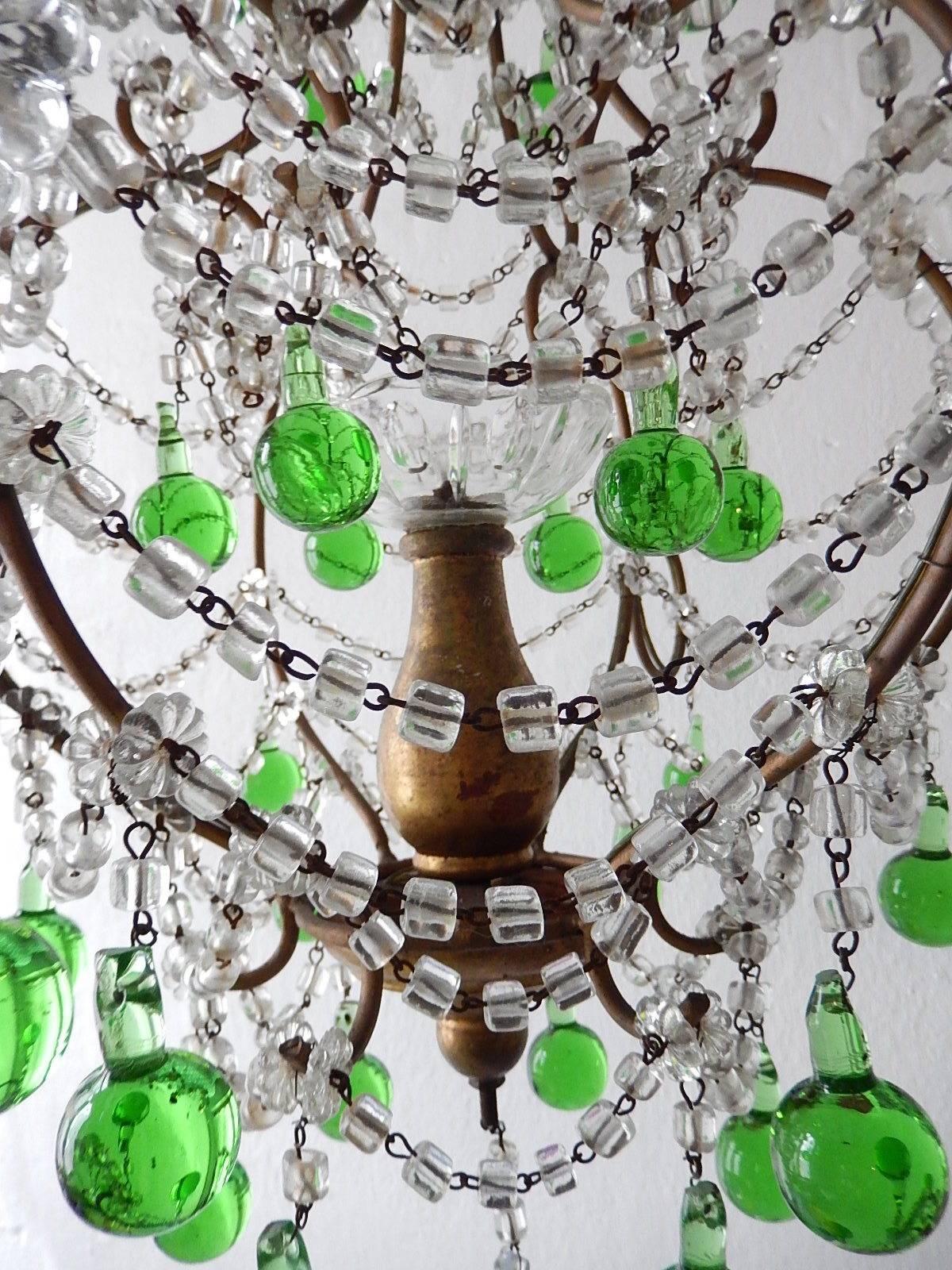 Murano Glass French Green Murano Drops Crystal Chandelier, circa 1930