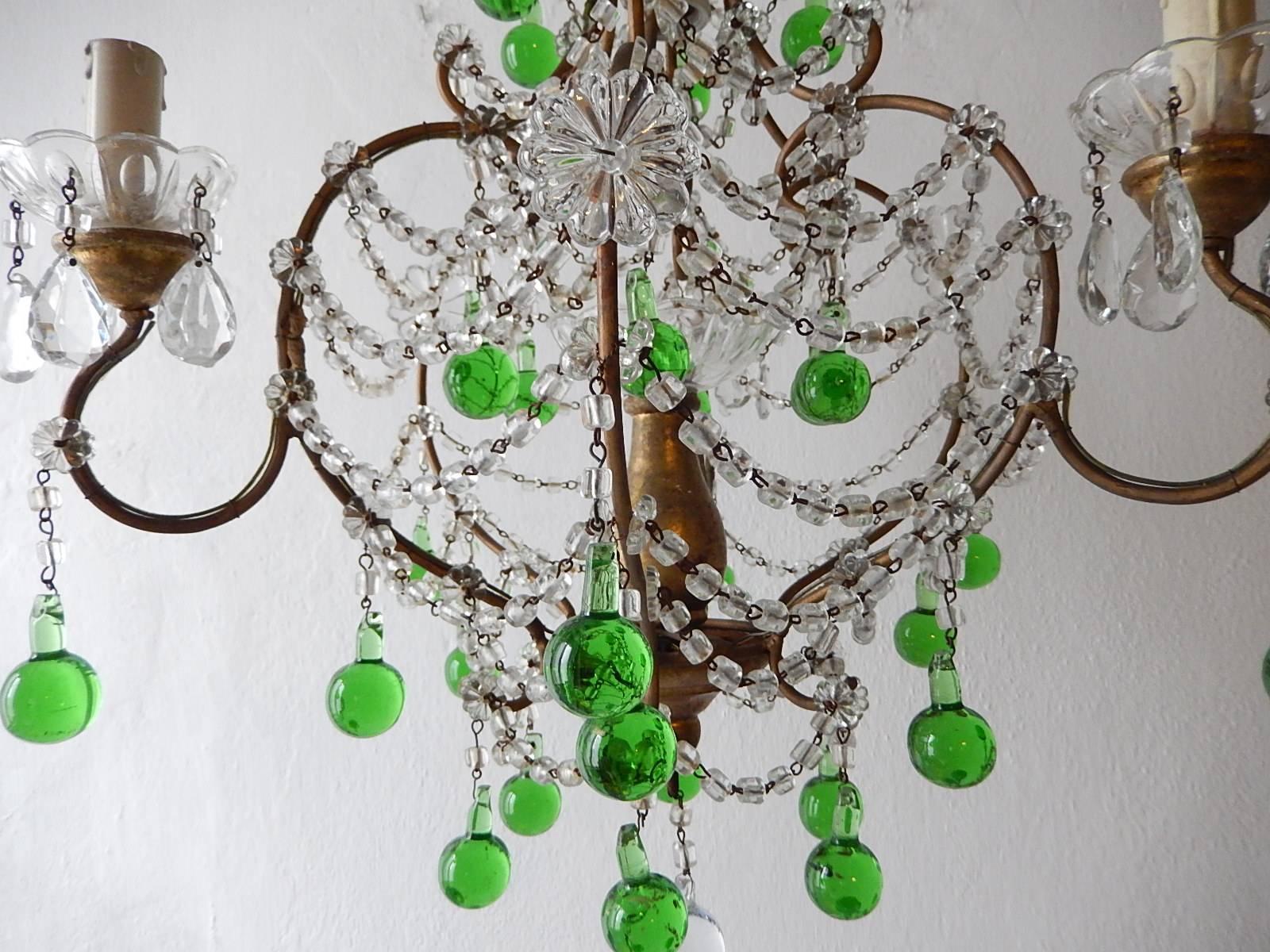 French Green Murano Drops Crystal Chandelier, circa 1930 1