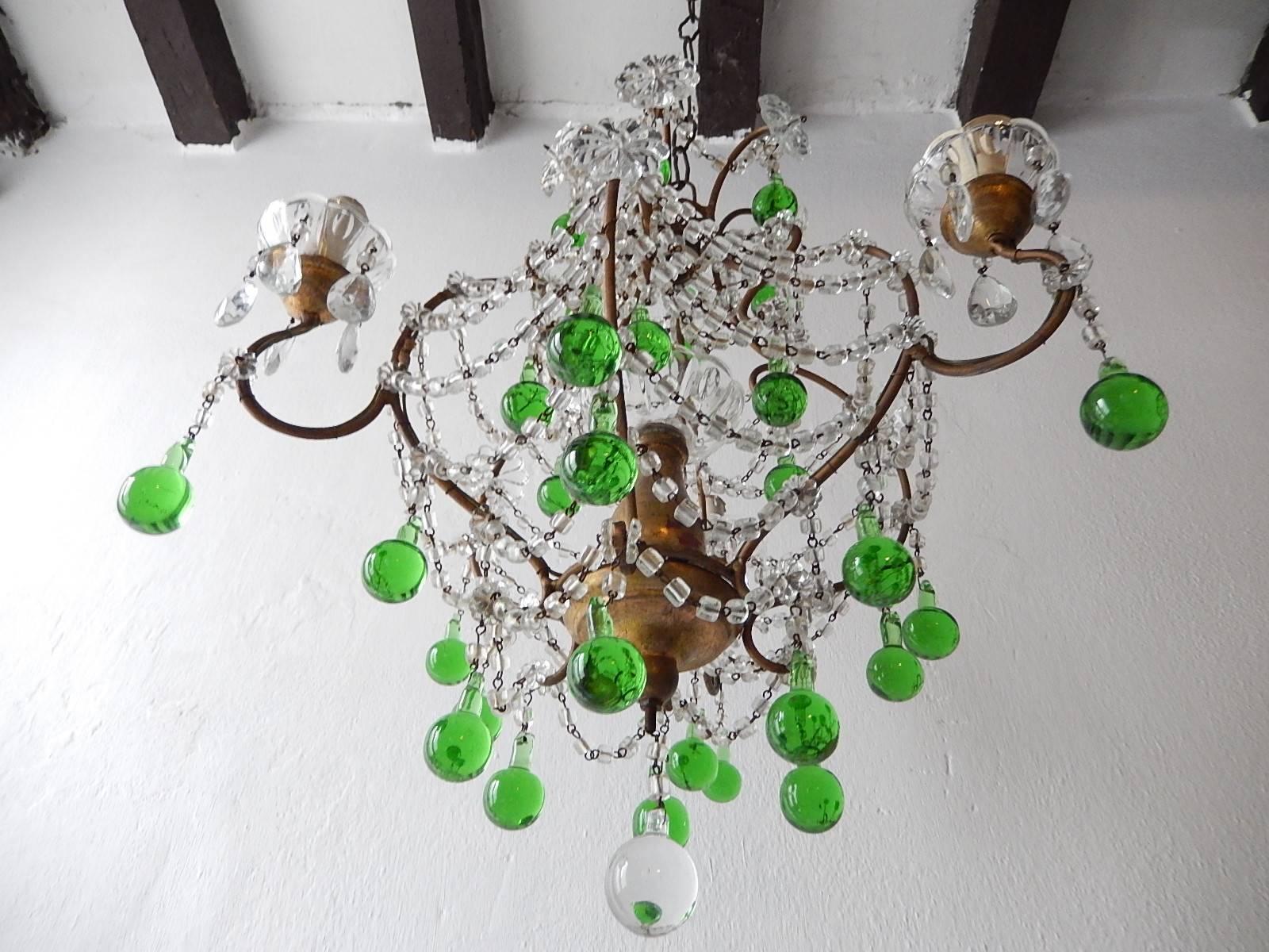 French Green Murano Drops Crystal Chandelier, circa 1930 2