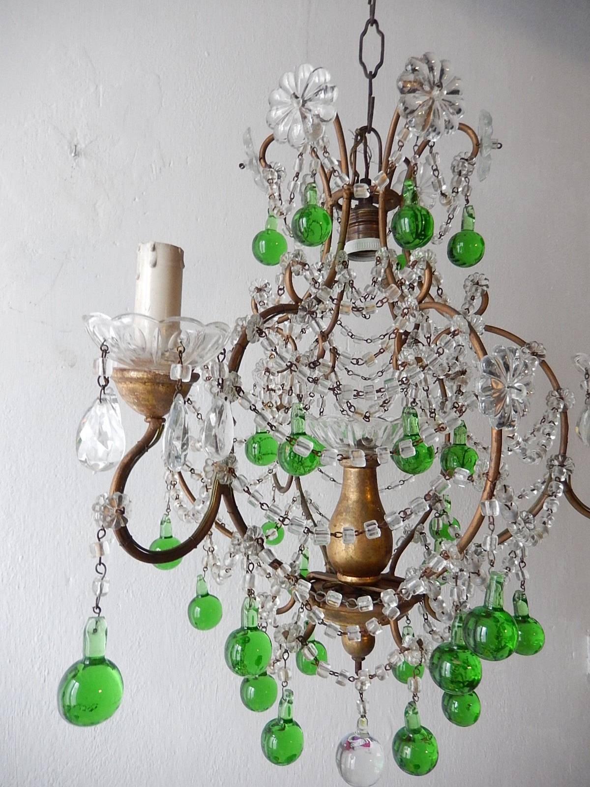 French Green Murano Drops Crystal Chandelier, circa 1930 3