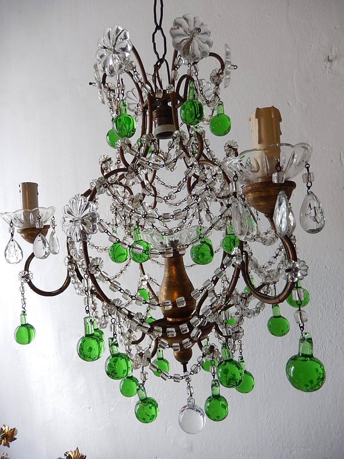 French Green Murano Drops Crystal Chandelier, circa 1930 4