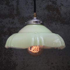 French Green Opaline Glass Nickel Pendant Light