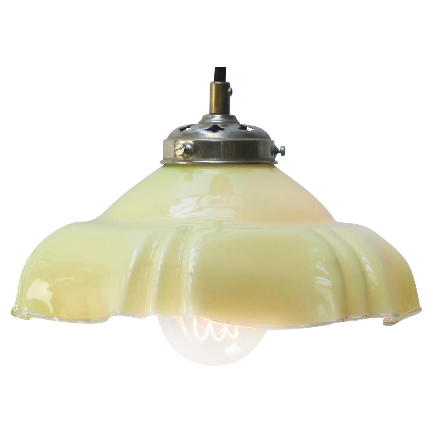 French Green Opaline Glass Nickel Pendant Light