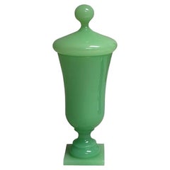 French Green Opaline Lidded Vase