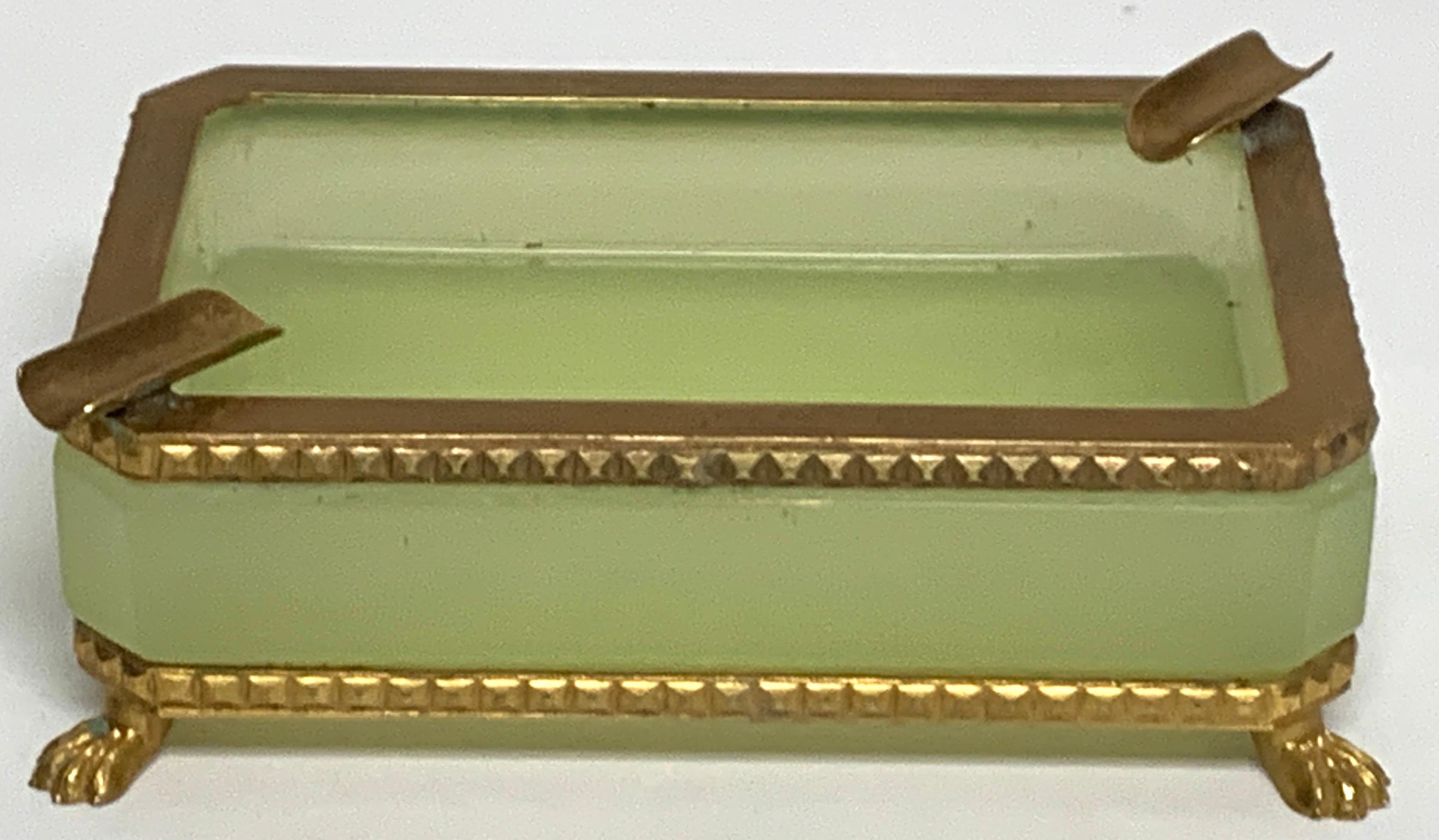 French Green Opaline Ormolu Mounted Ashtray In Good Condition In West Palm Beach, FL