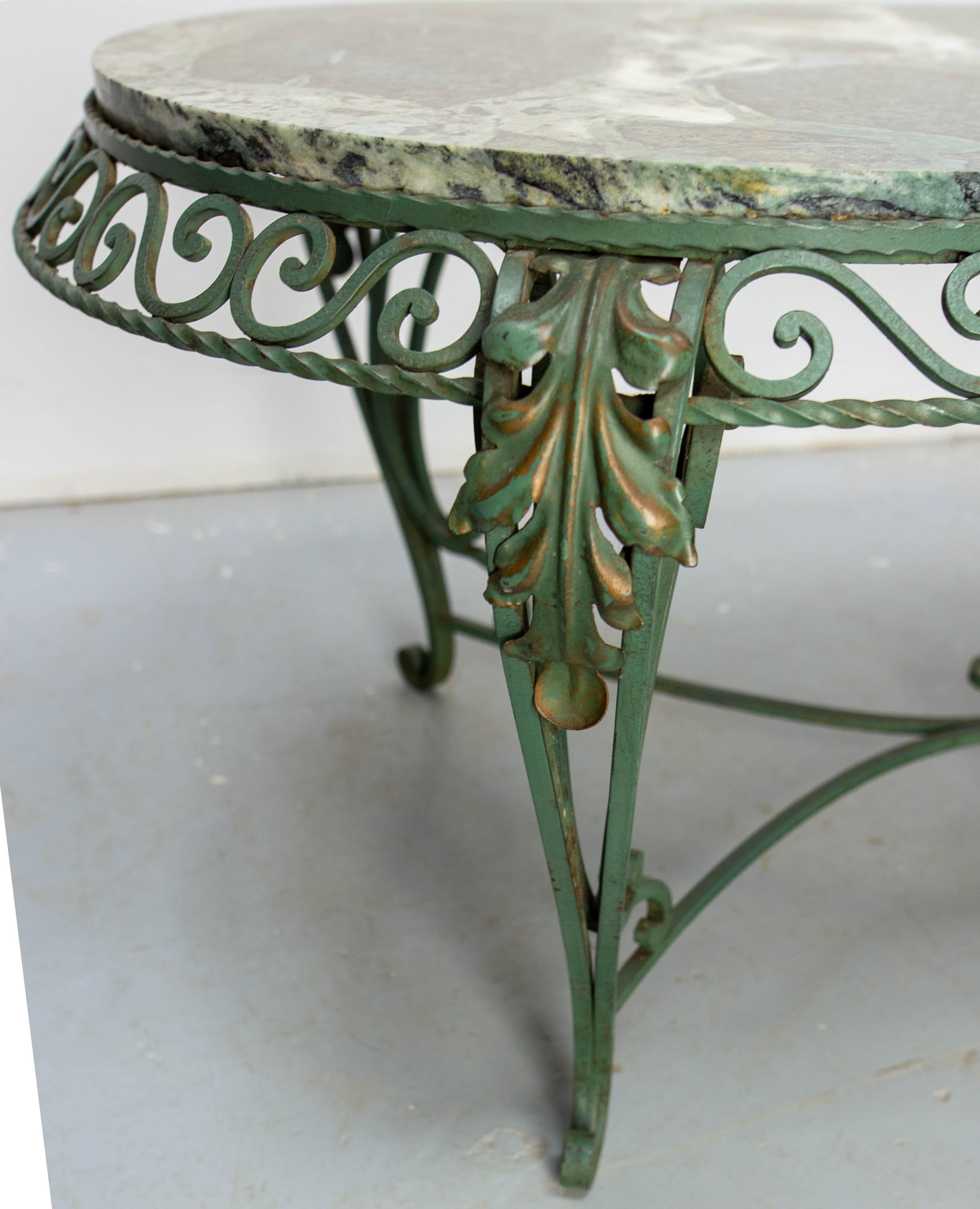 Tavolino ovale francese con piano in marmo verde e ferro battuto, circa 1960 in vendita 9