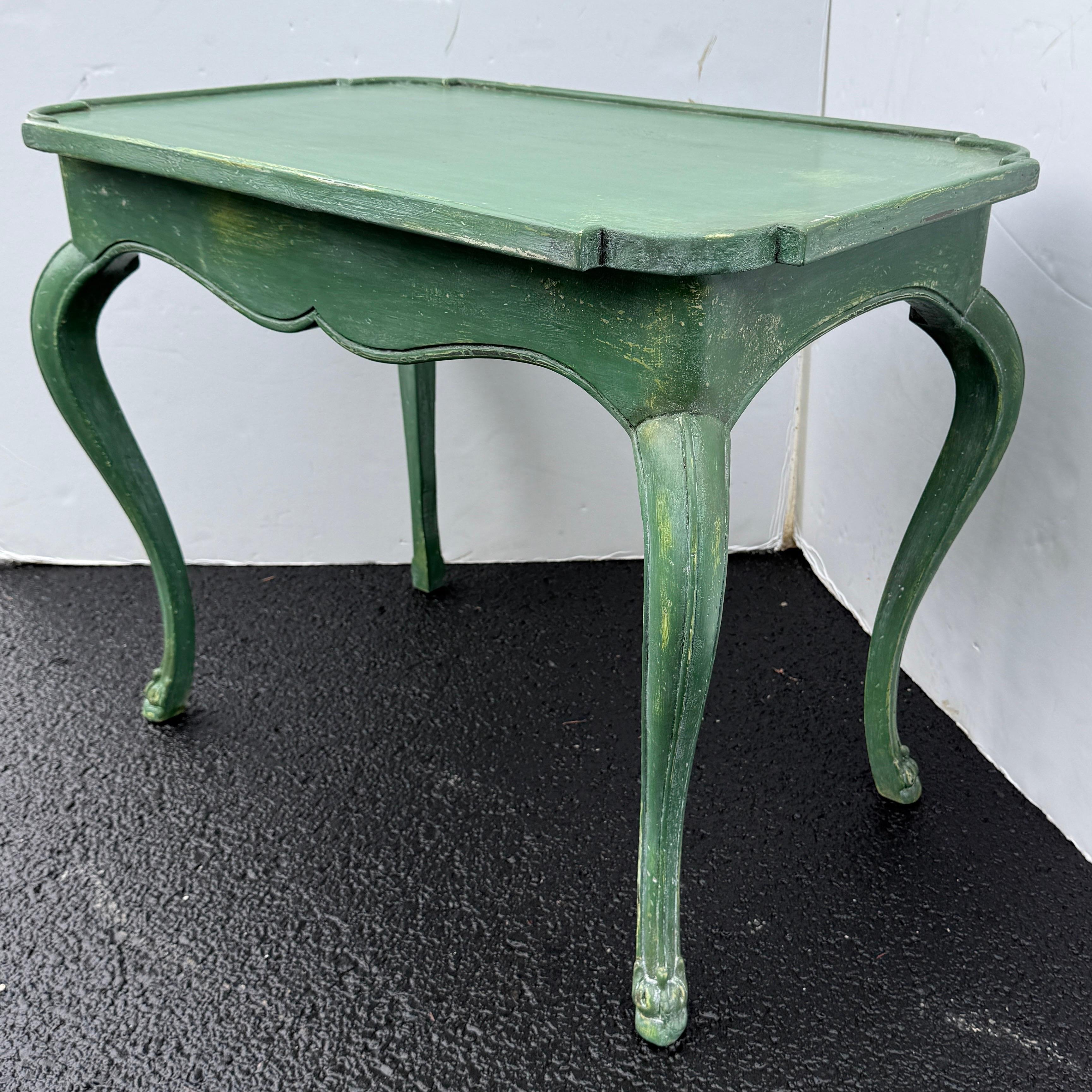 French Green Painted Rectangular Hall Side Foyer Table For Sale 3