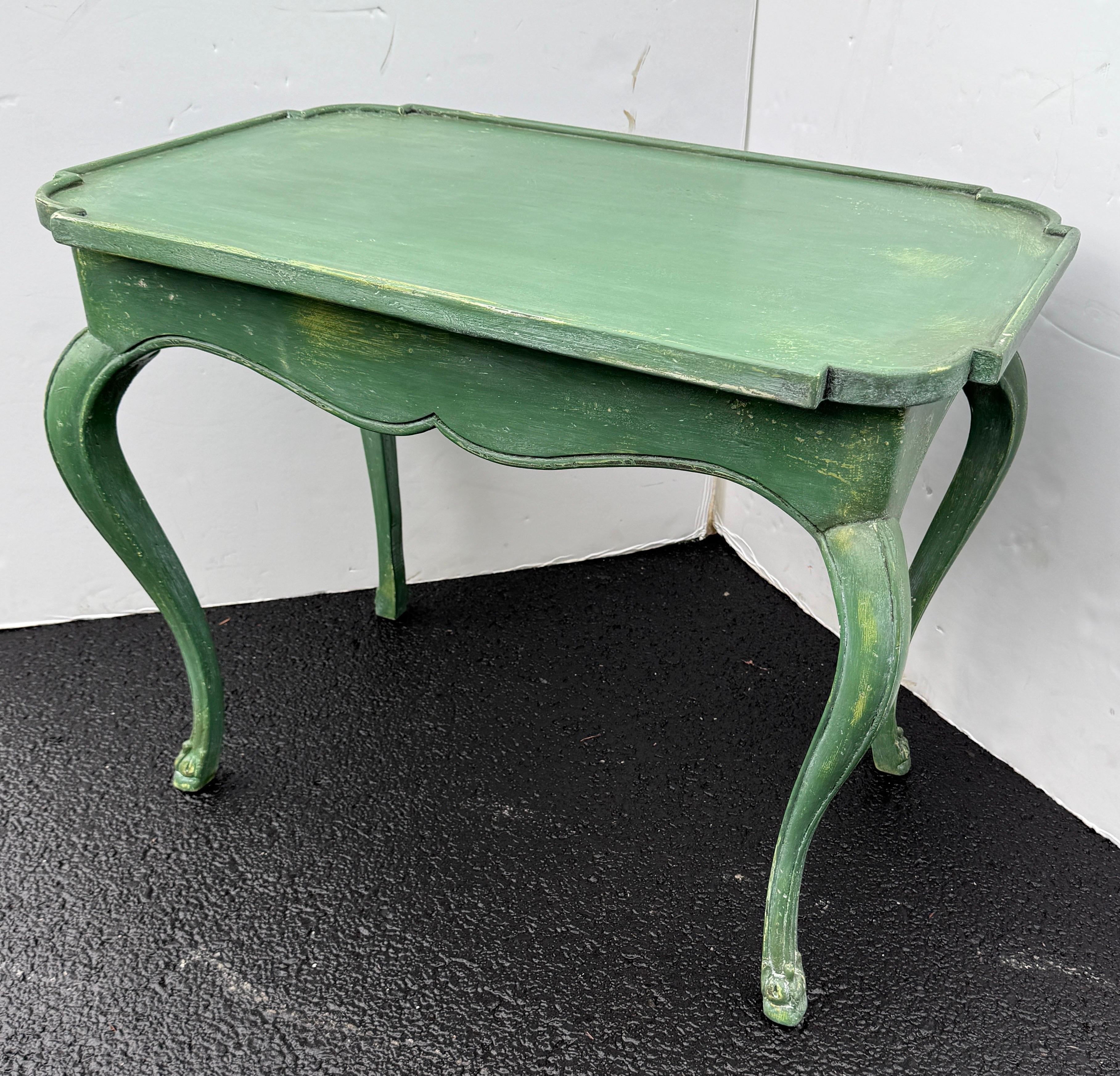 French Green Painted Rectangular Hall Side Foyer Table For Sale 6