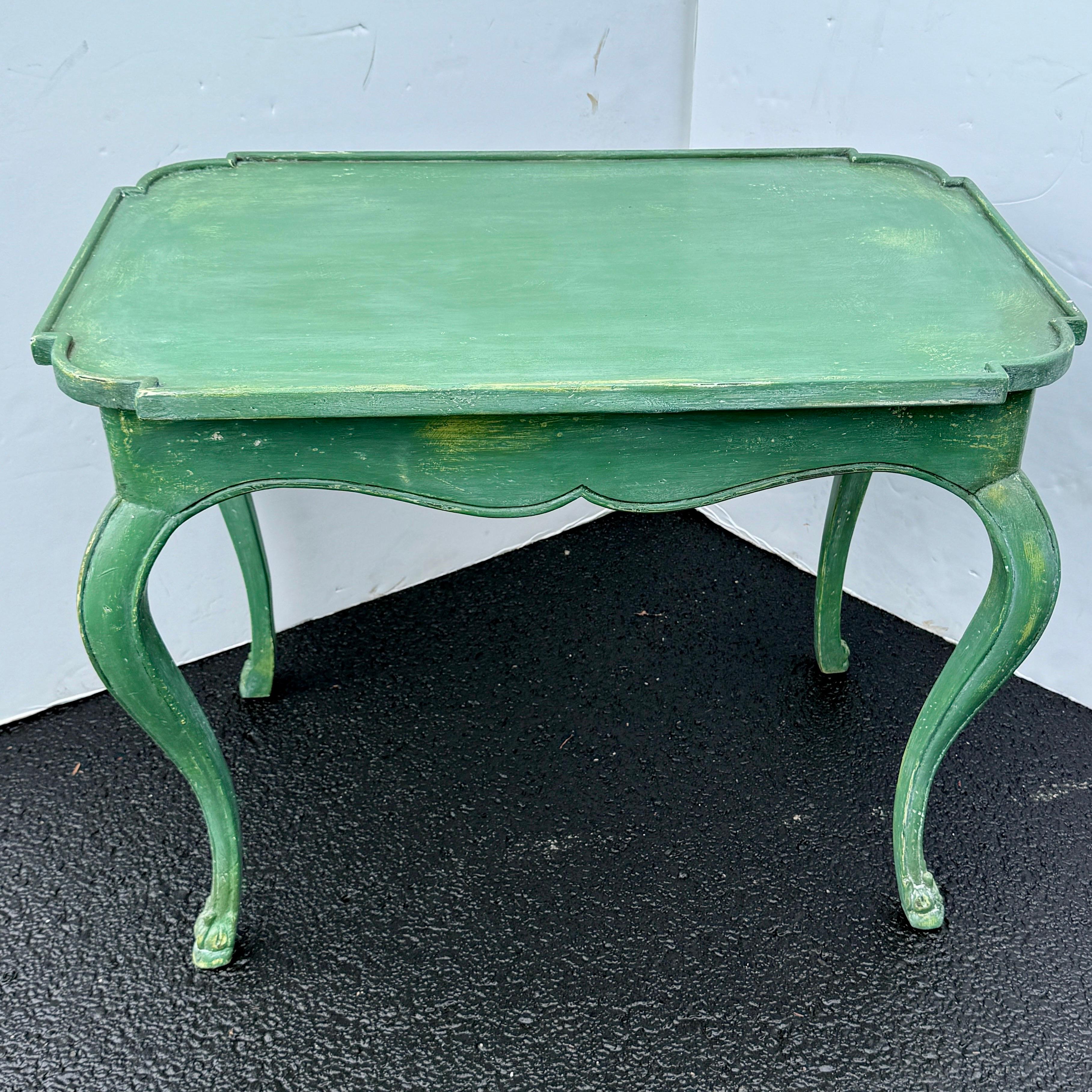 French Provincial French Green Painted Rectangular Hall Side Foyer Table For Sale