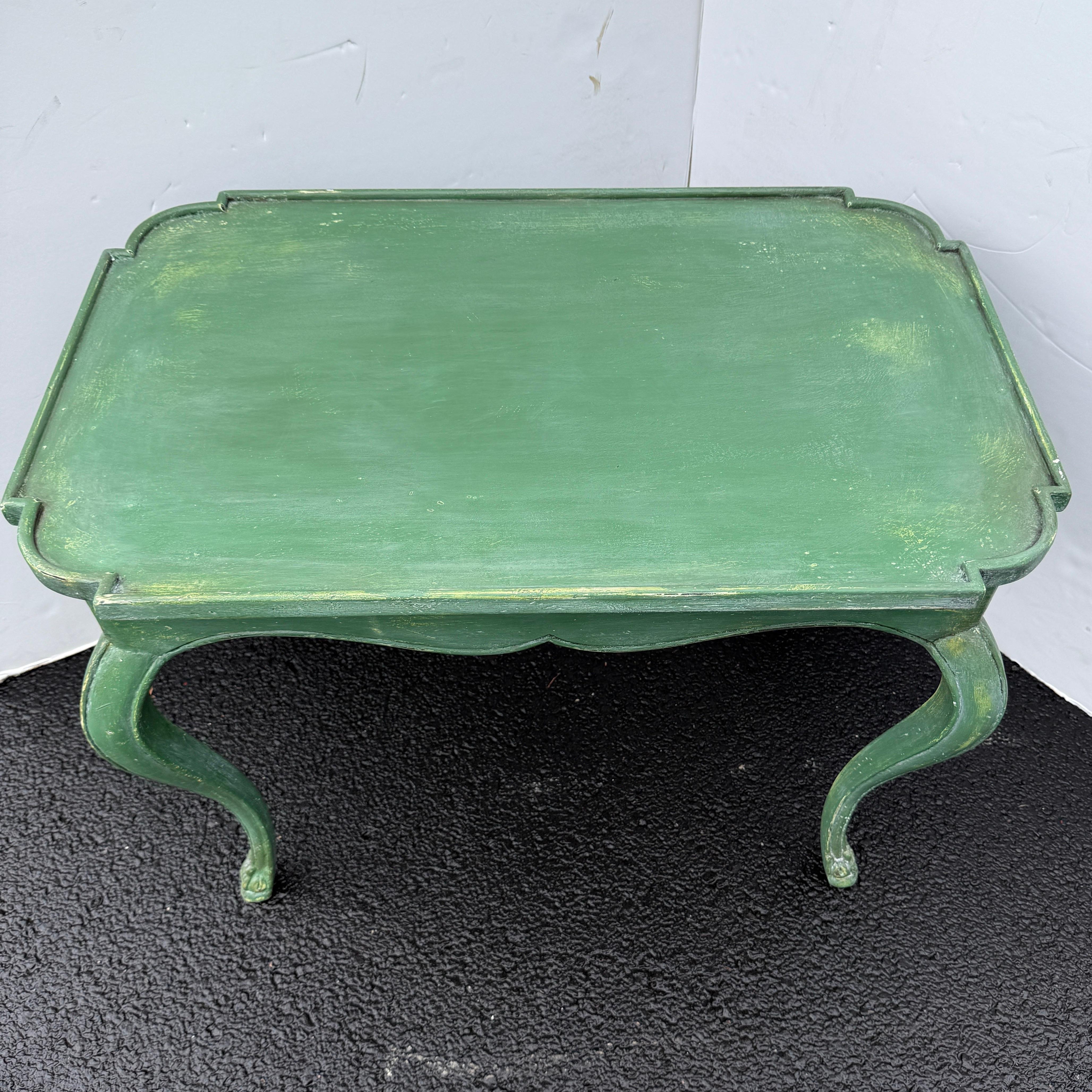 Wood French Green Painted Rectangular Hall Side Foyer Table For Sale