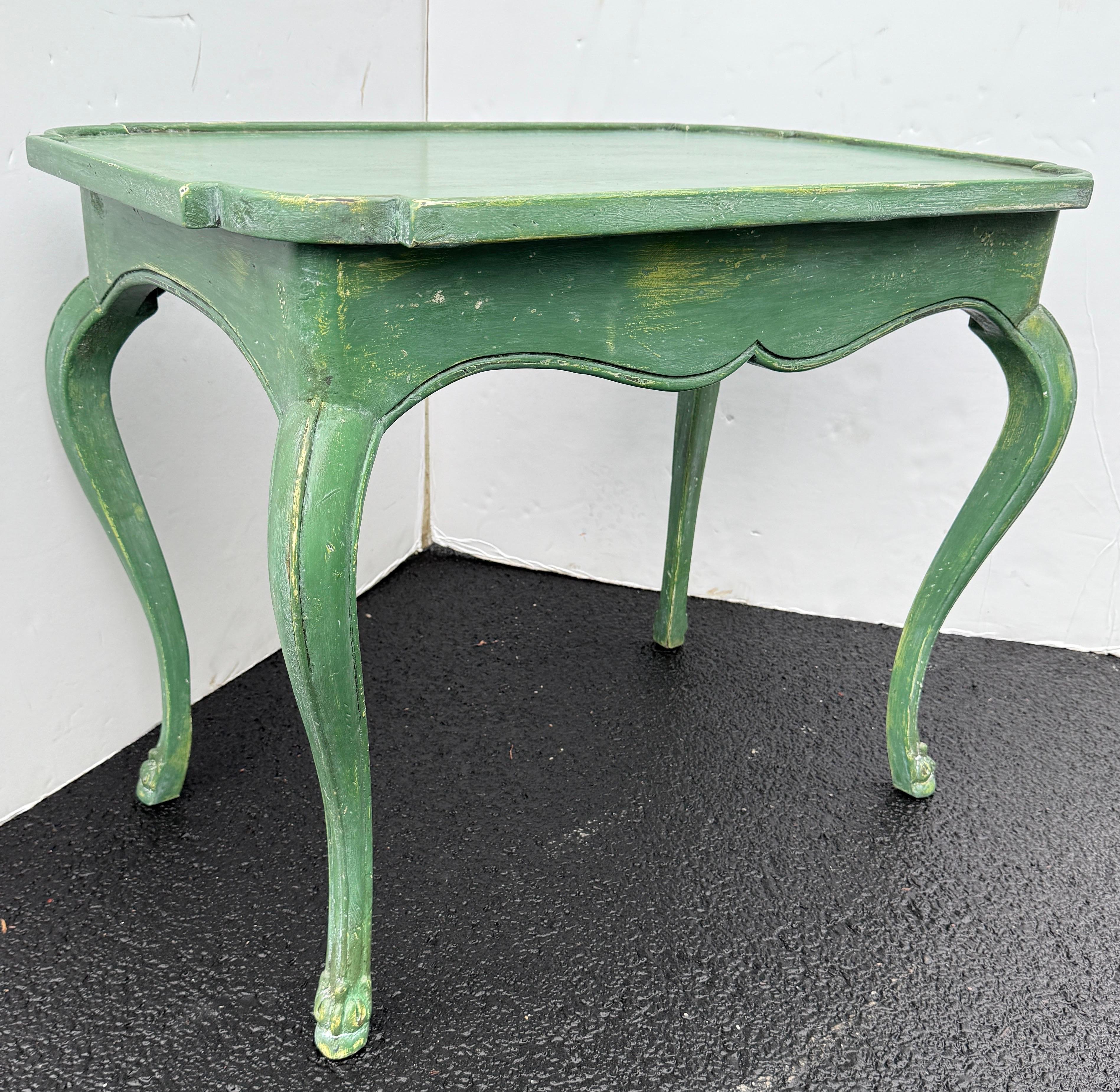 French Green Painted Rectangular Hall Side Foyer Table For Sale 1