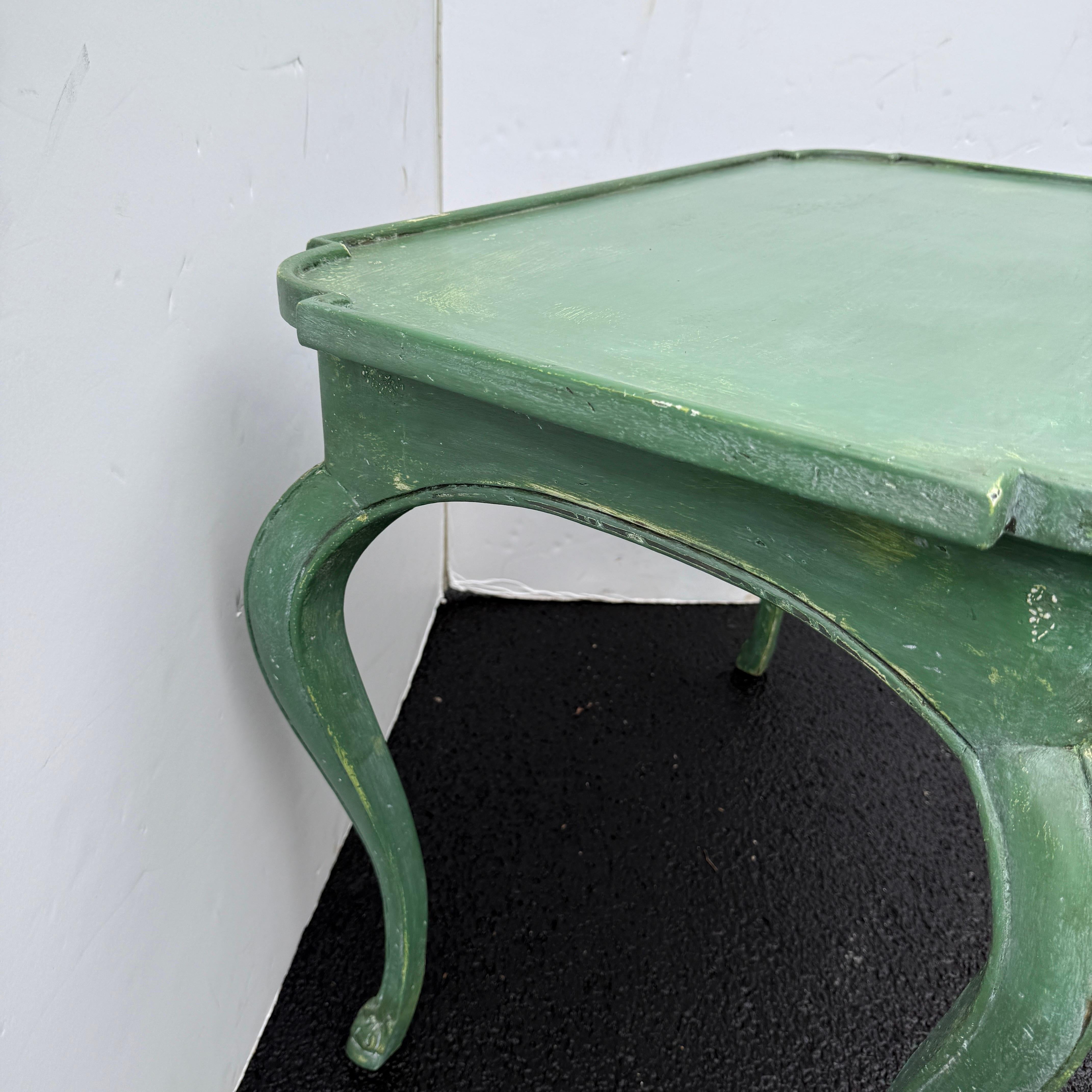 French Green Painted Rectangular Hall Side Foyer Table For Sale 2