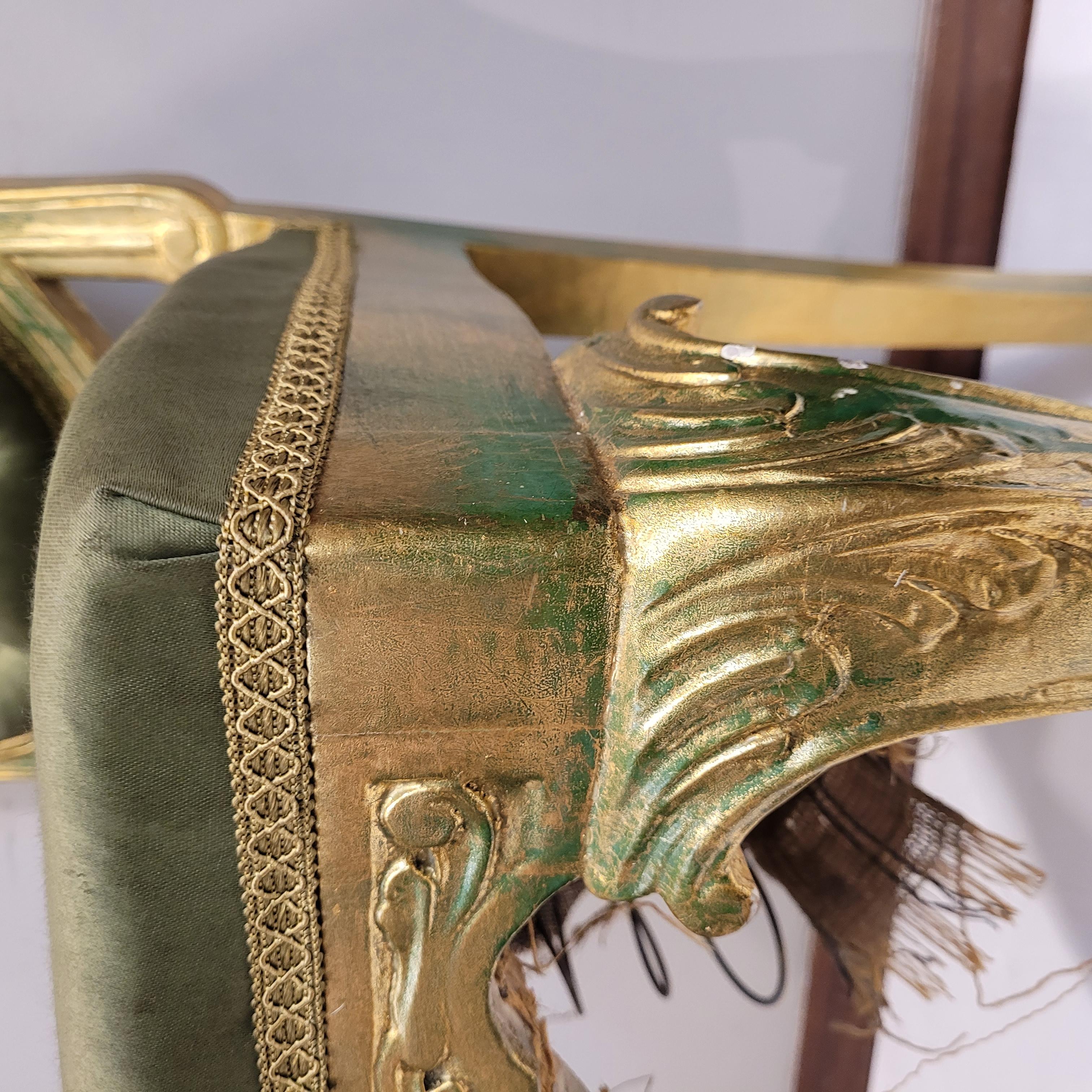 French Green Pair of chairs in carved and gilded wood, Louis XV style For Sale 6