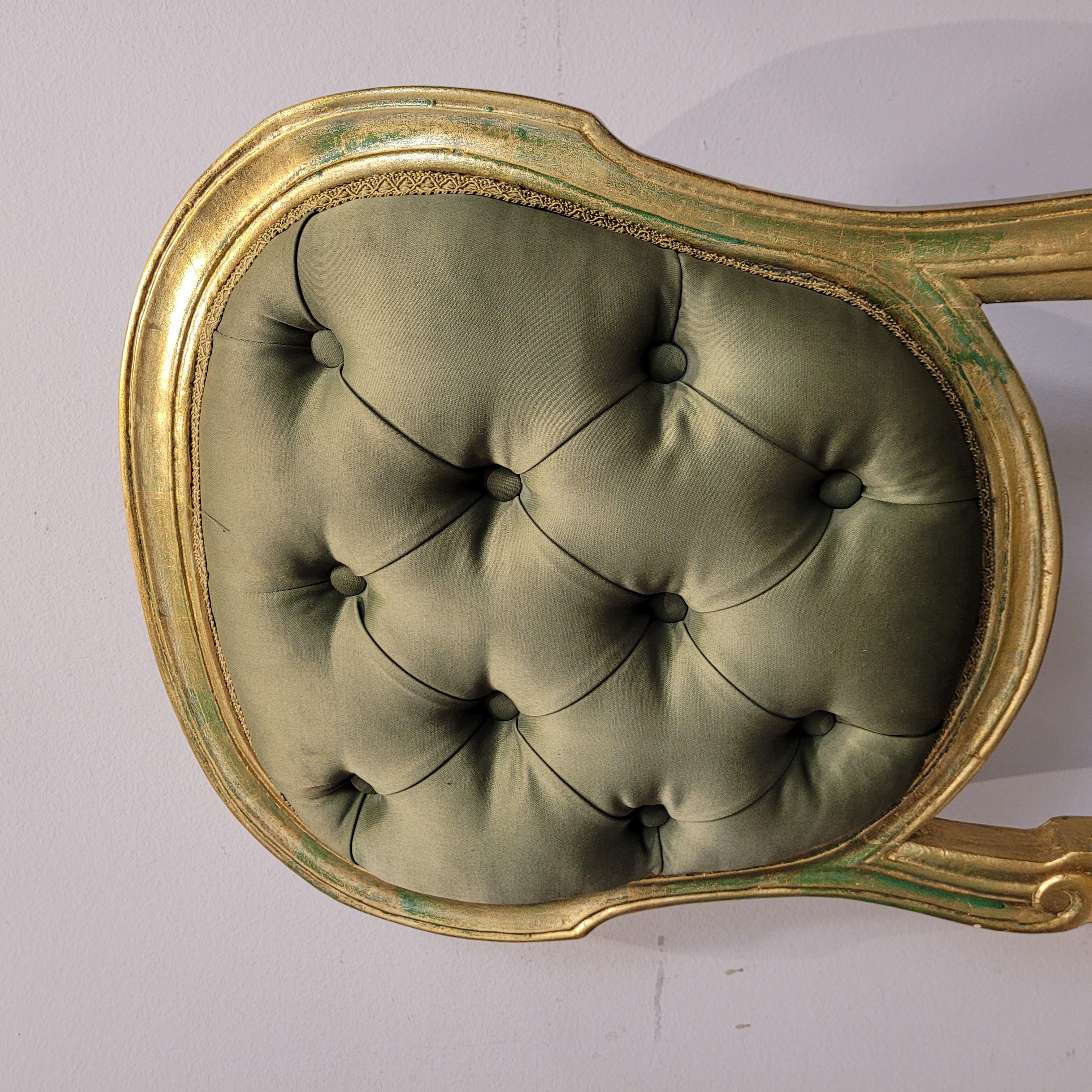 French Green Pair of chairs in carved and gilded wood, Louis XV style For Sale 9