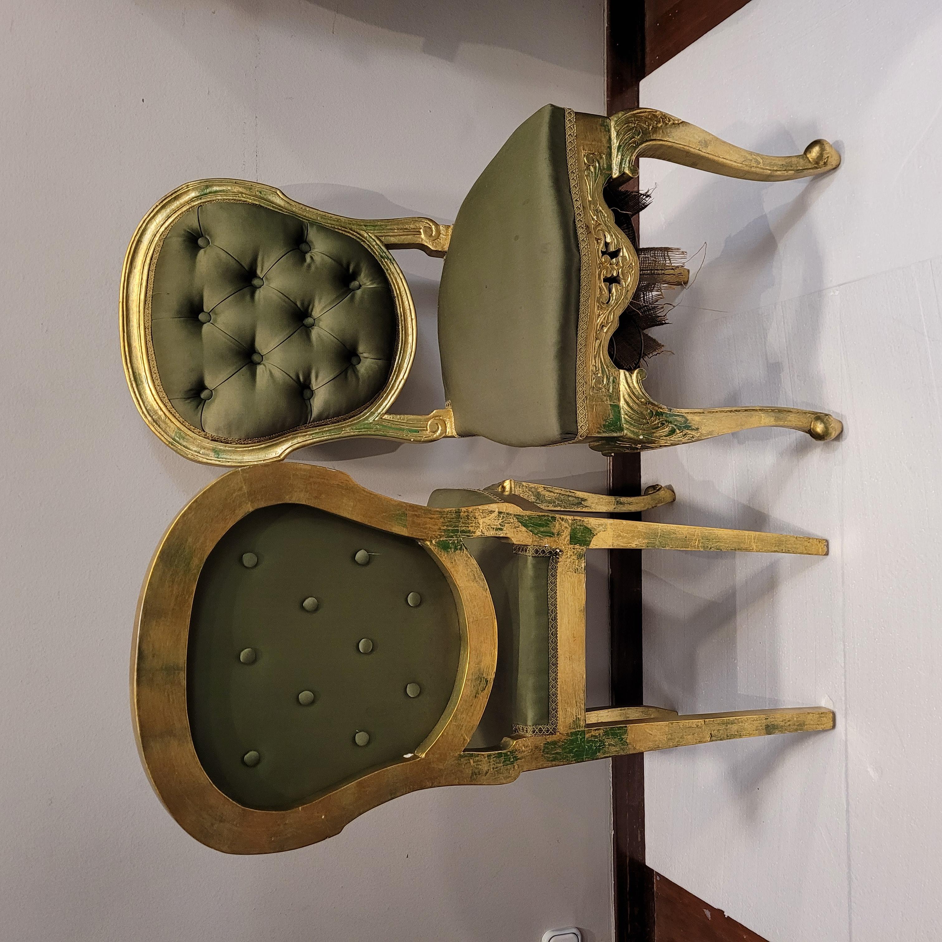 French Green Pair of chairs in carved and gilded wood, Louis XV style For Sale 3