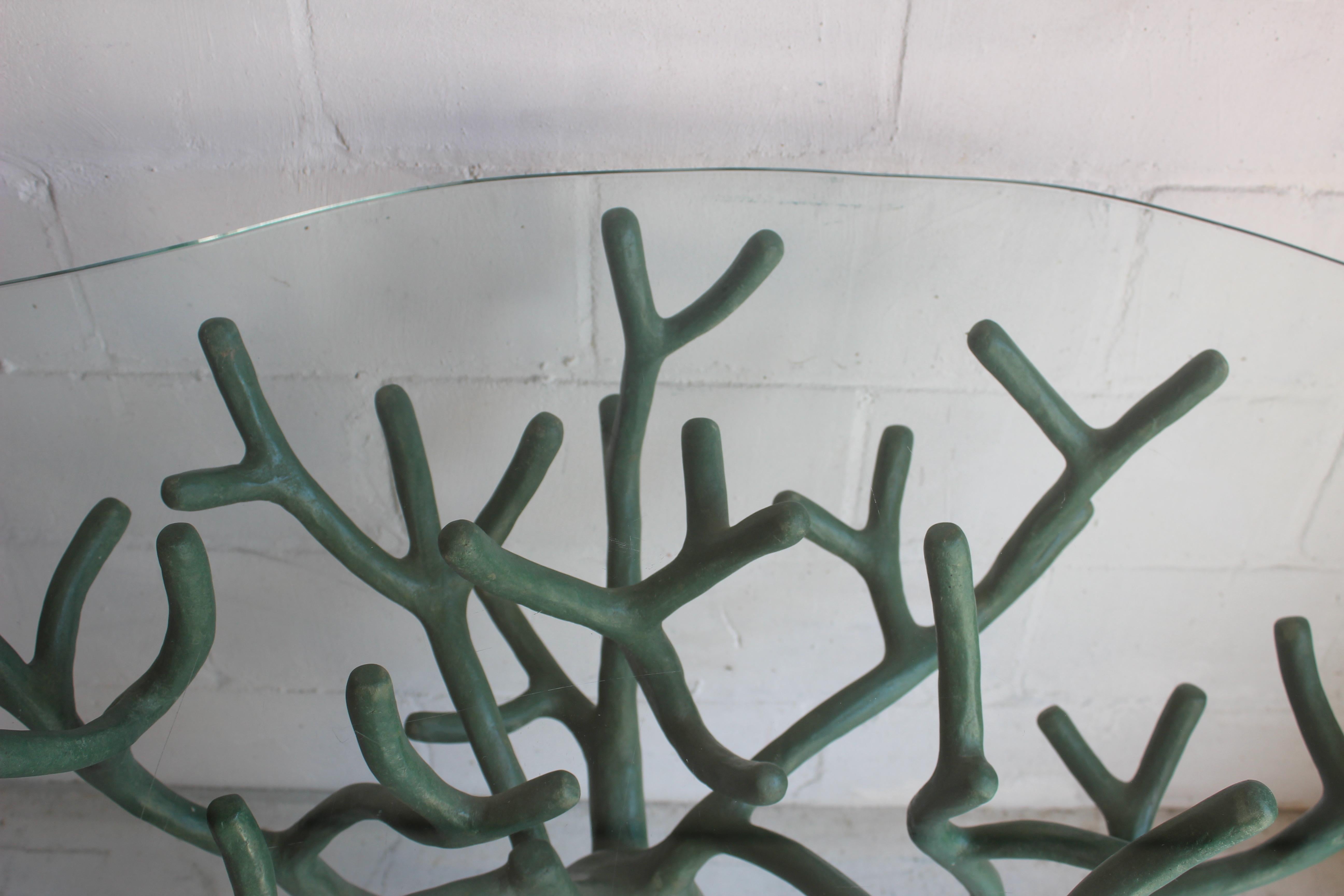 Glass French Green Resin Tree Sculpture Table