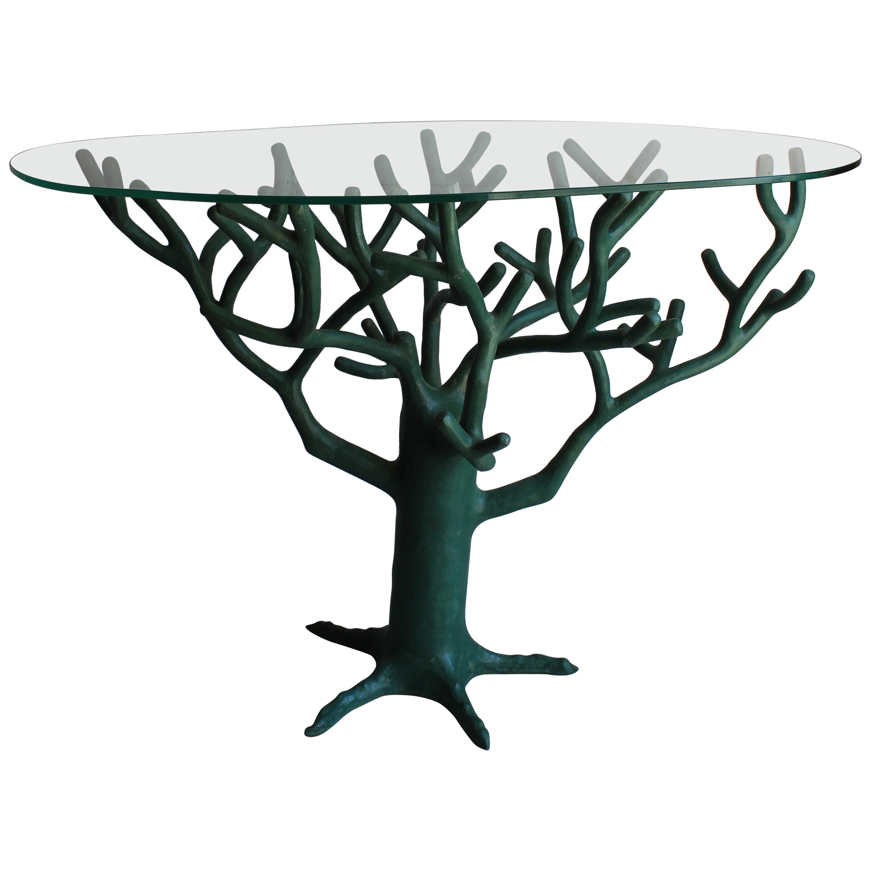 French Green Resin Tree Sculpture Table