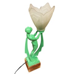The Artful Green Metal Art Deco Style Biba Lamp on Marble by Jacques Limousi