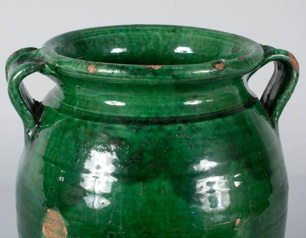 French Provincial French Green Terracotta Confit Jar, Early 1900s