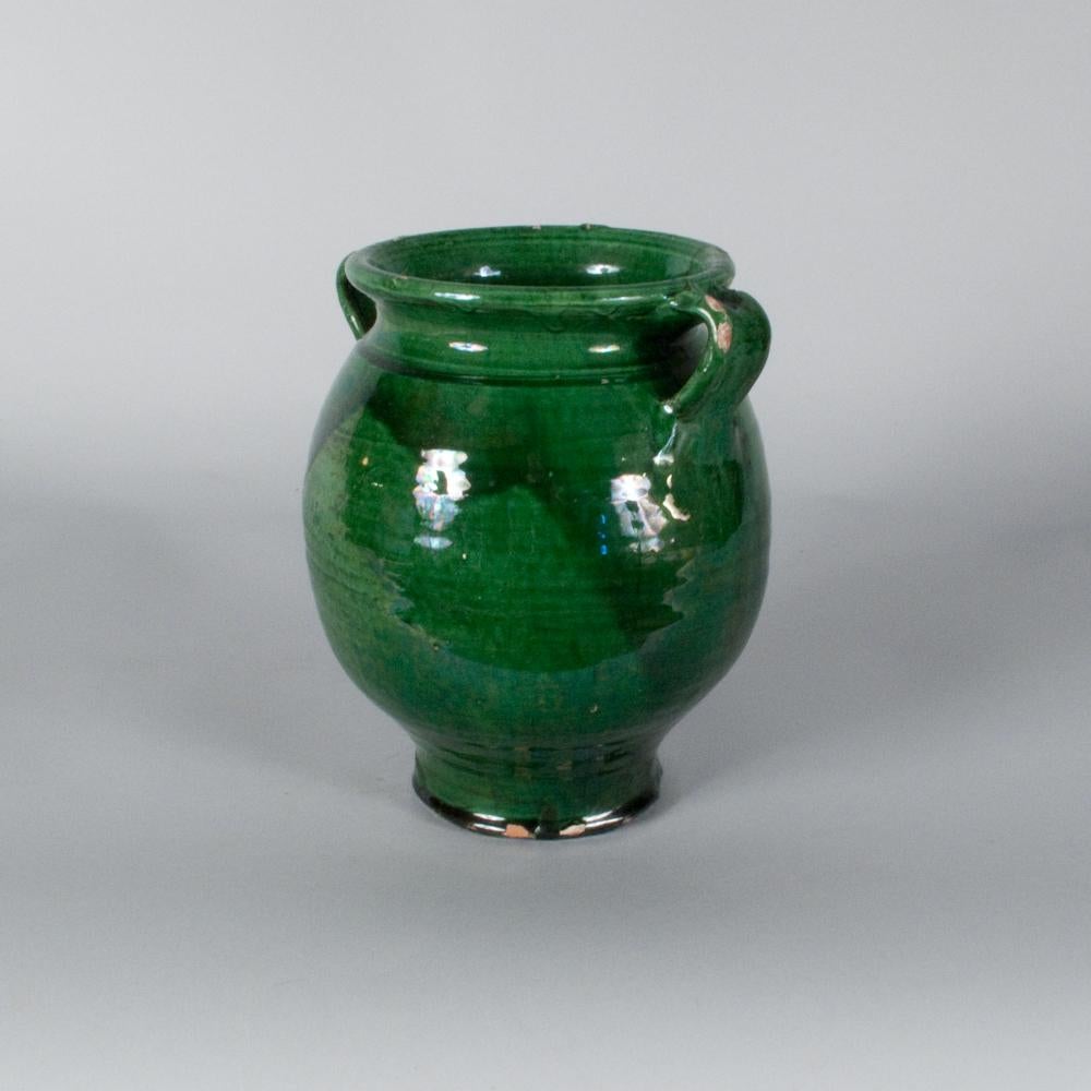 Glazed French Green Terracotta Confit Jar, Early 1900s