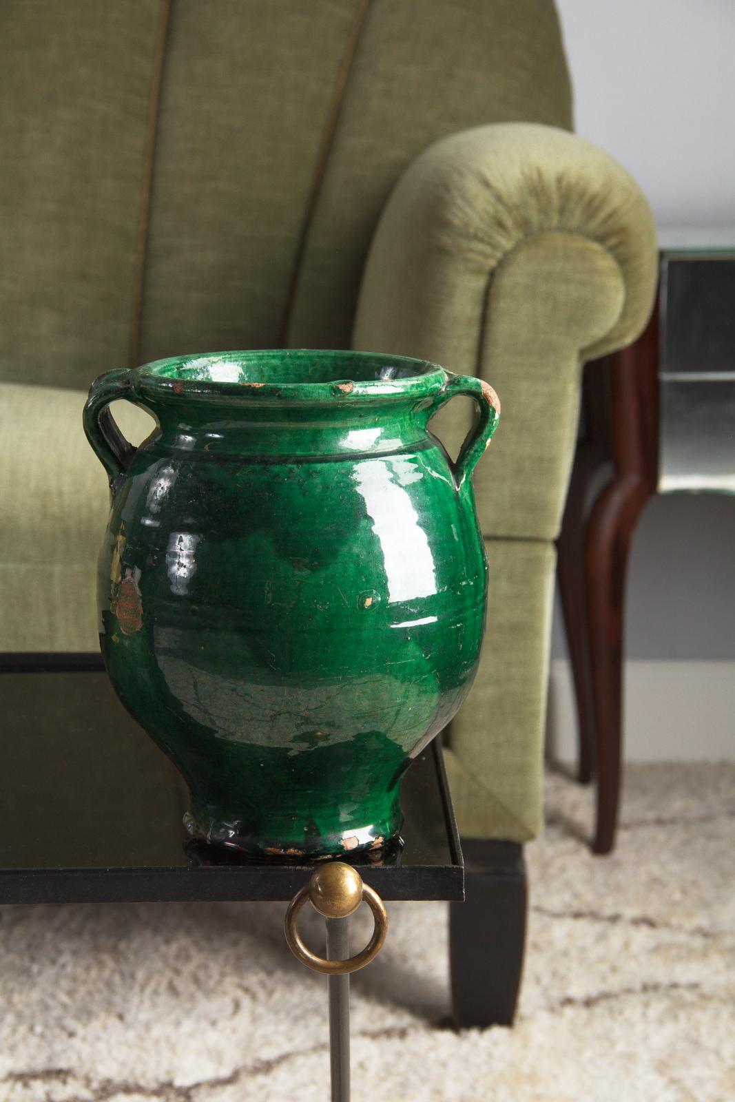 20th Century French Green Terracotta Confit Jar, Early 1900s