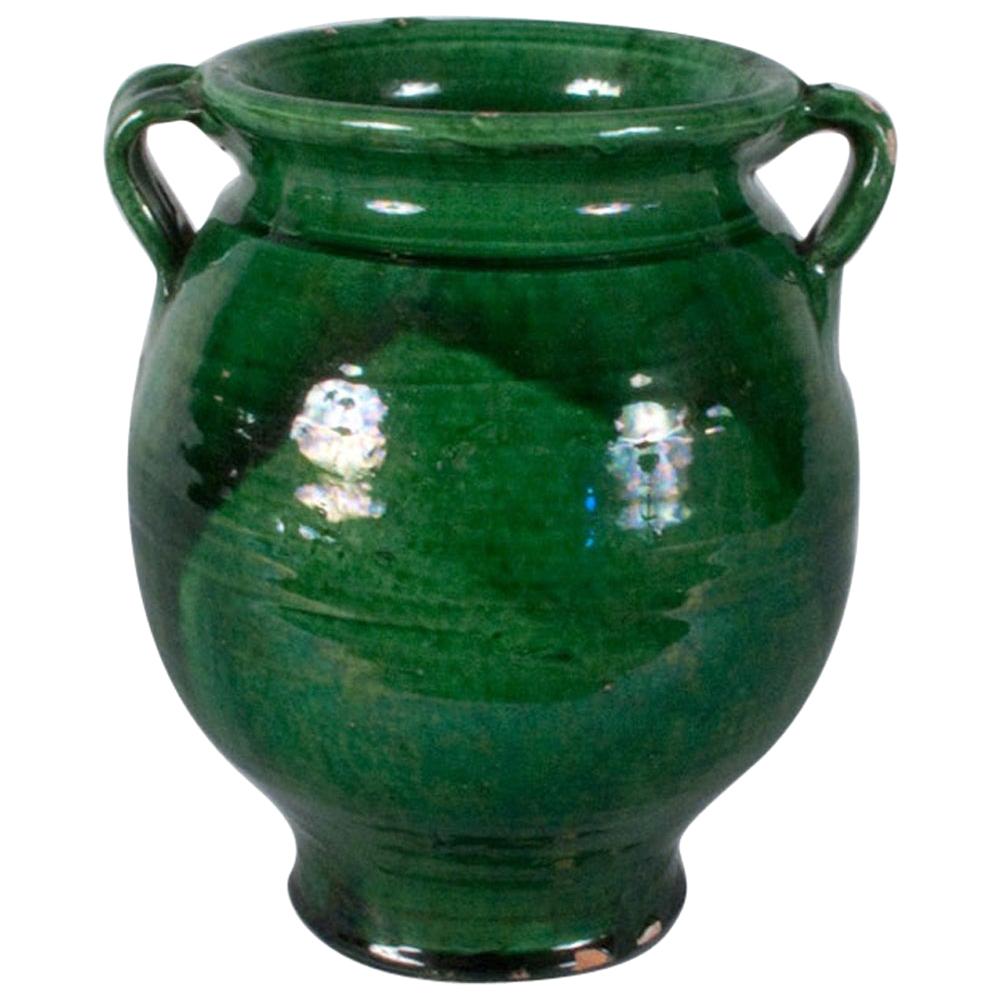 French Green Terracotta Confit Jar, Early 1900s