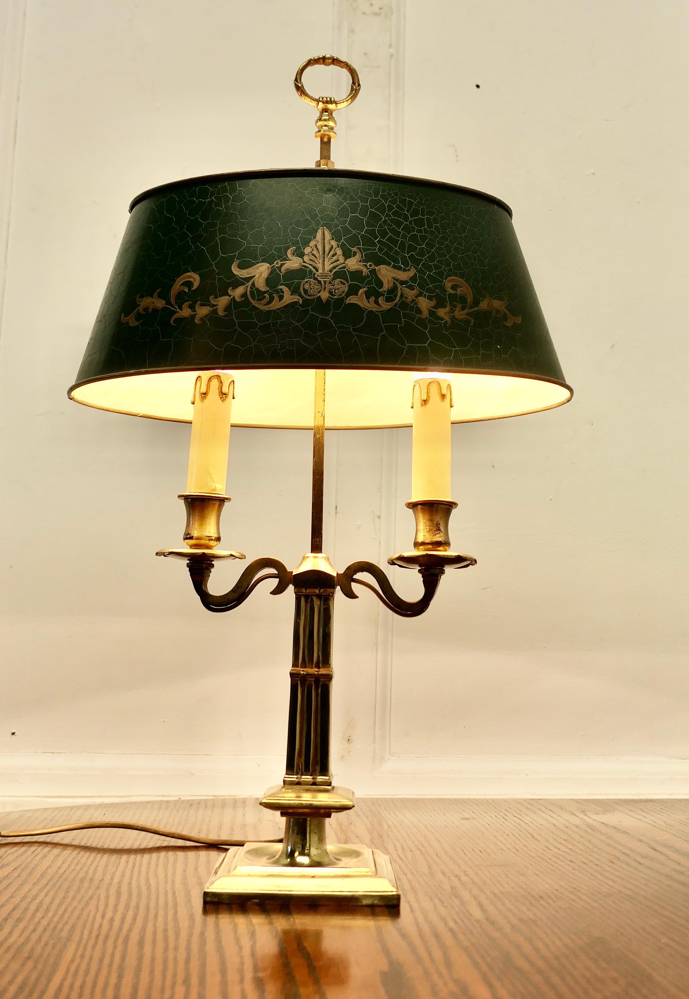 Adam Style French Green Toleware and Brass Twin Bouillotte Desk Lamp