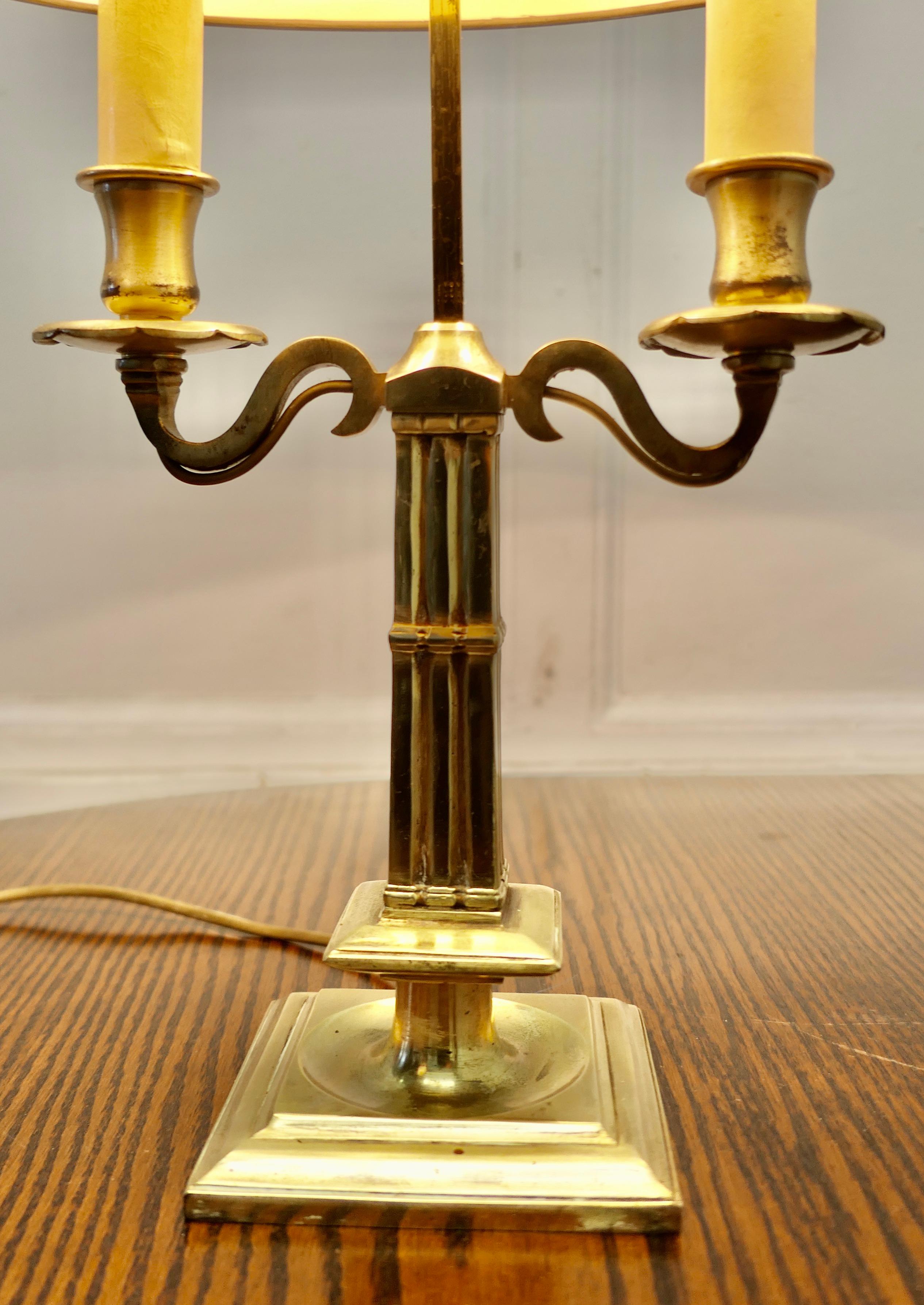 Early 20th Century French Green Toleware and Brass Twin Bouillotte Desk Lamp