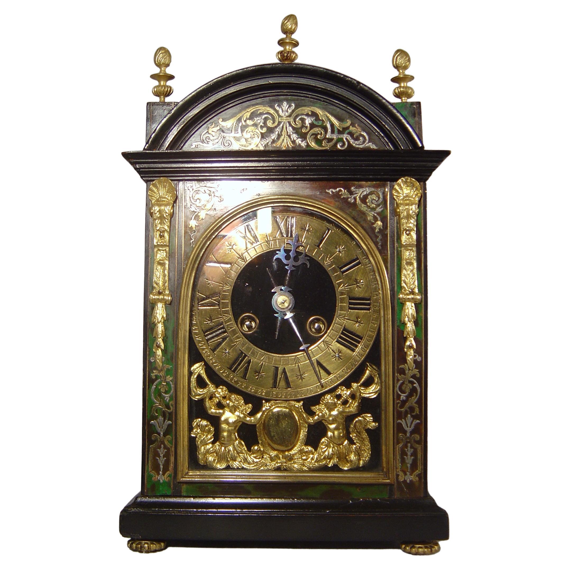 French Green Tortoiseshell Boule Religeuse Style Clock For Sale