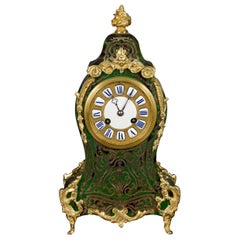 French Green Tortoiseshell Boulle Clock by Jean-Baptiste Delettrez