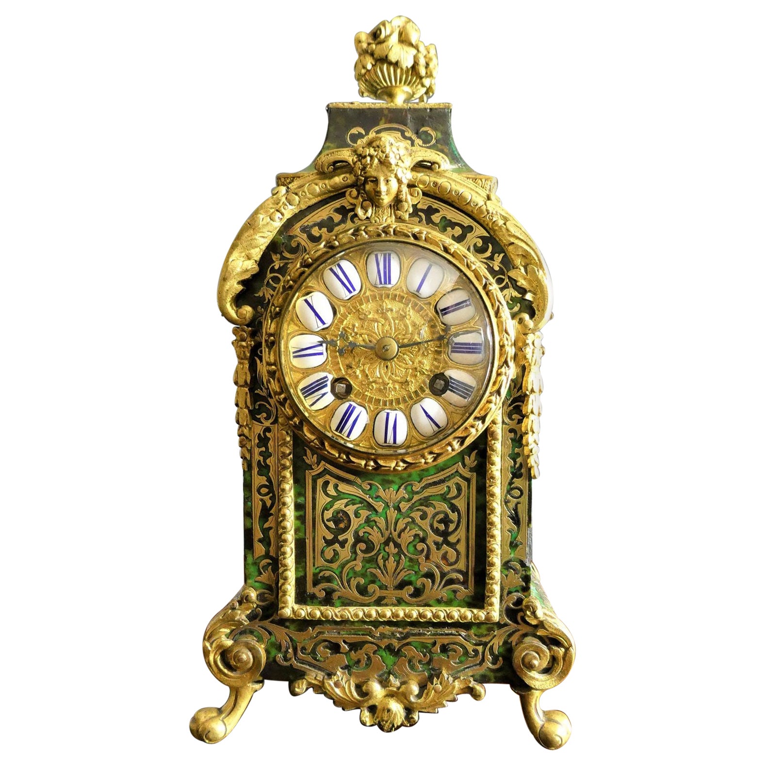 Horloge Boulle en écaille de tortue verte française de R & C, Paris