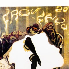 Affiche publicitaire française Art nouveau vert-blanc-noir avec danse de cancan, années 1980