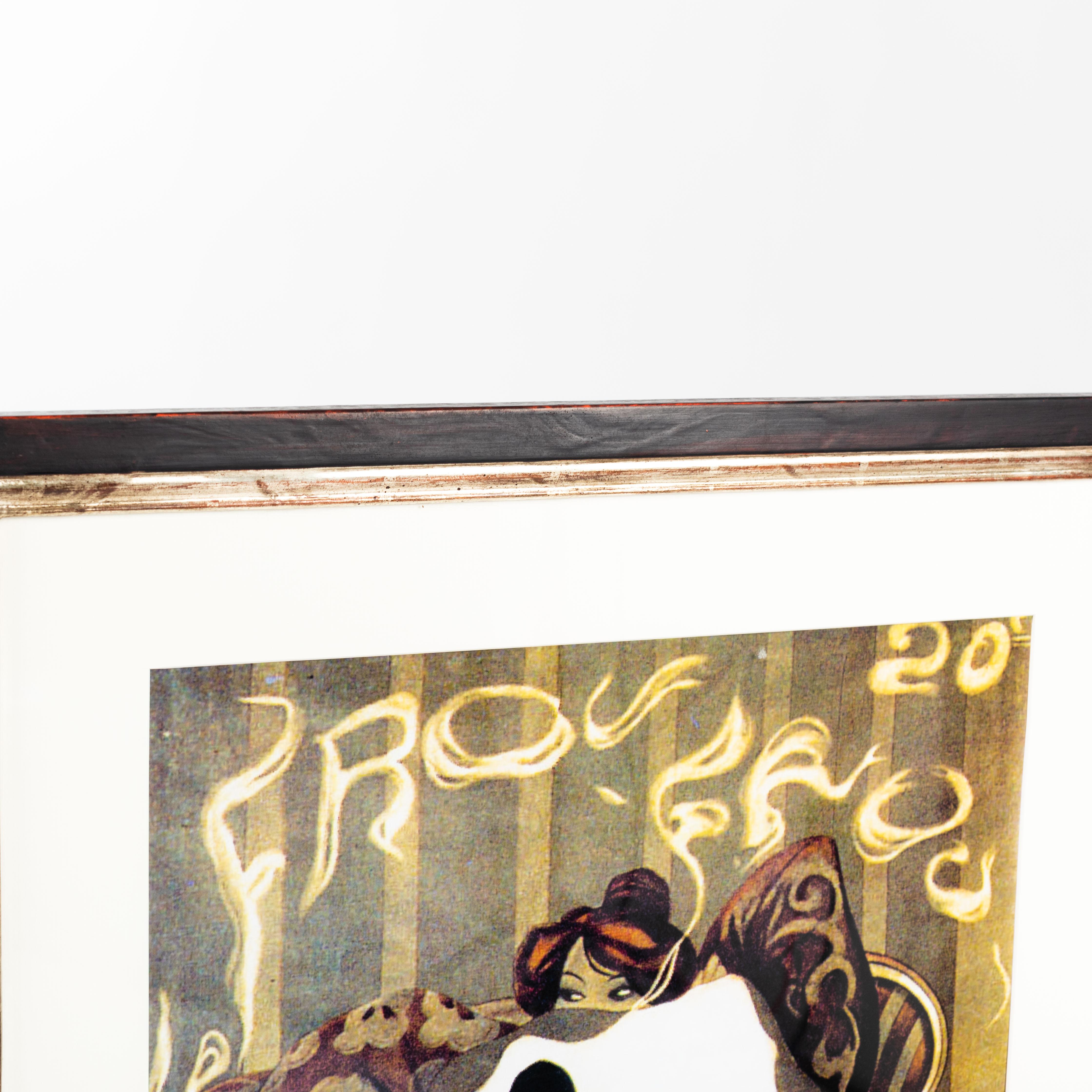 Hand-Crafted French Green-white-black Art Nouveau Poster Advertising with Cancan Dance, 1980s