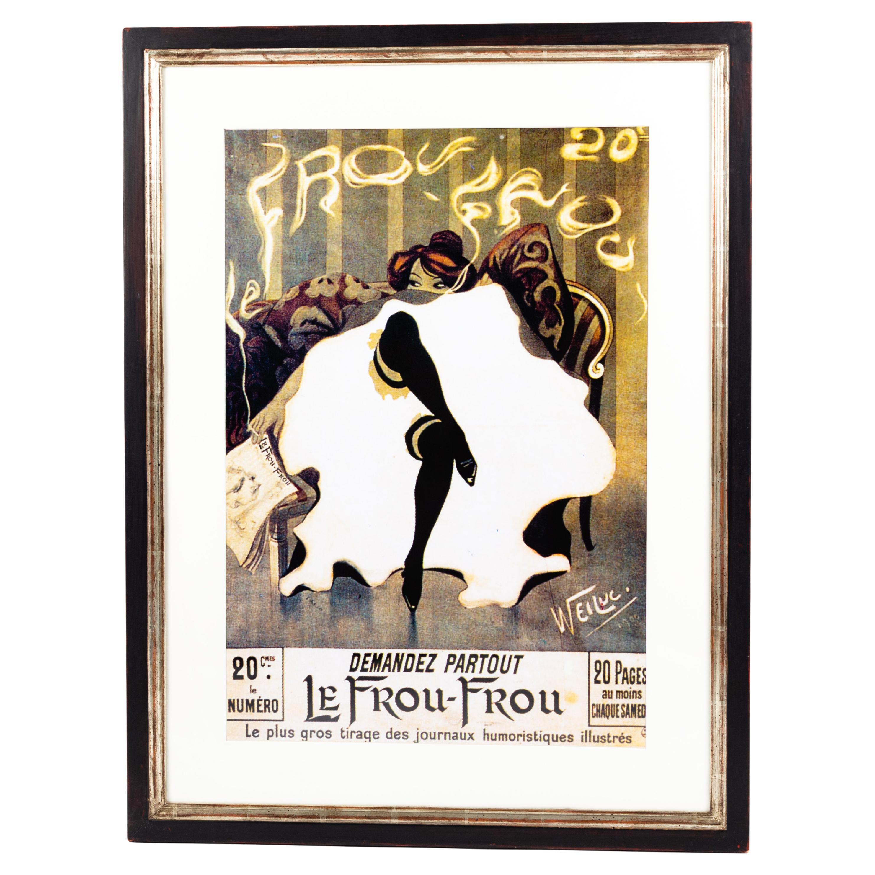 French Green-white-black Art Nouveau Poster Advertising with Cancan Dance, 1980s For Sale