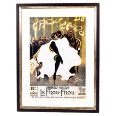 Cartel publicitario francés Art Nouveau verde-blanco-negro con danza del cancán, años 80
