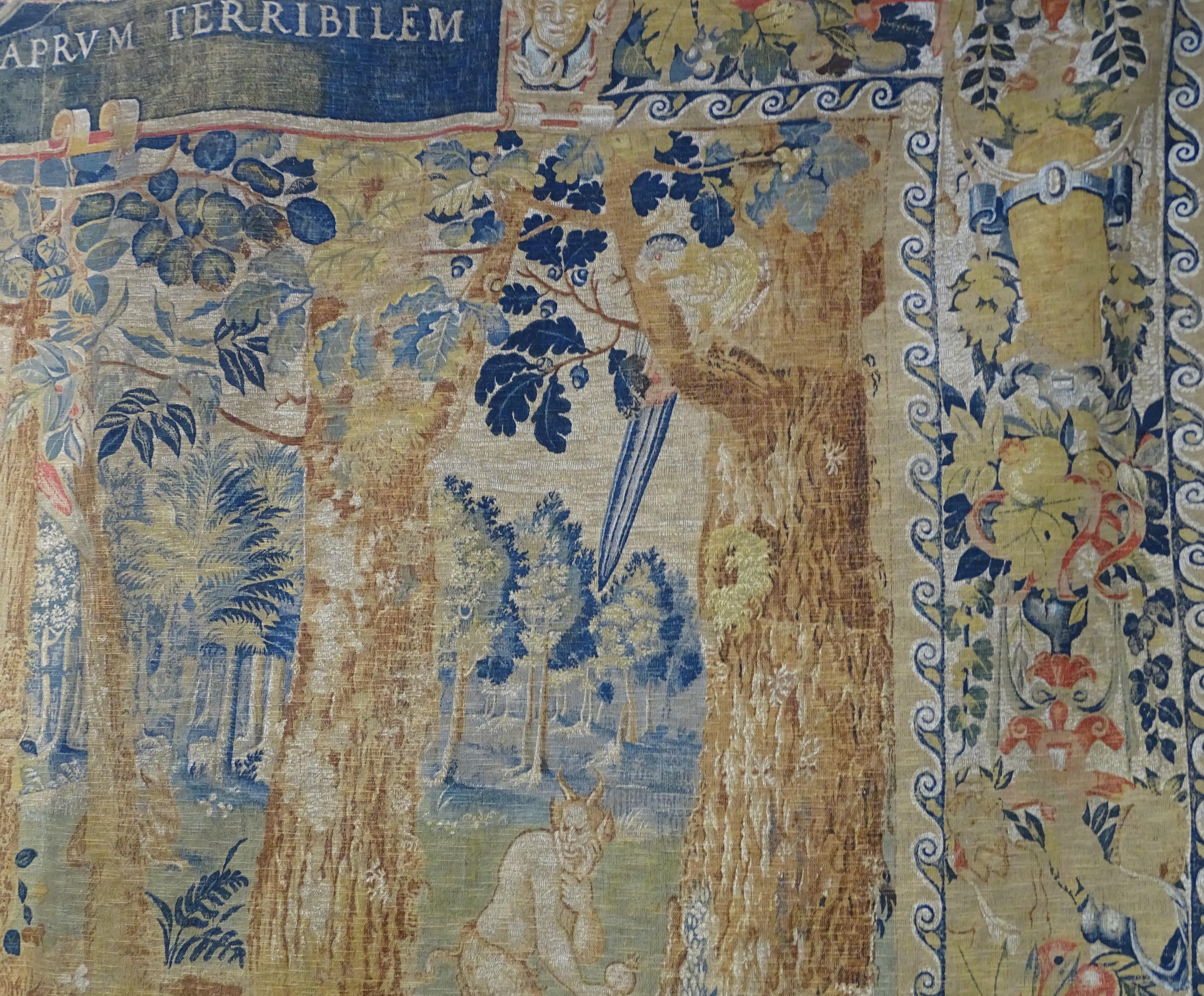 French Green, Blue, Red Tapestry, Midcentury 1